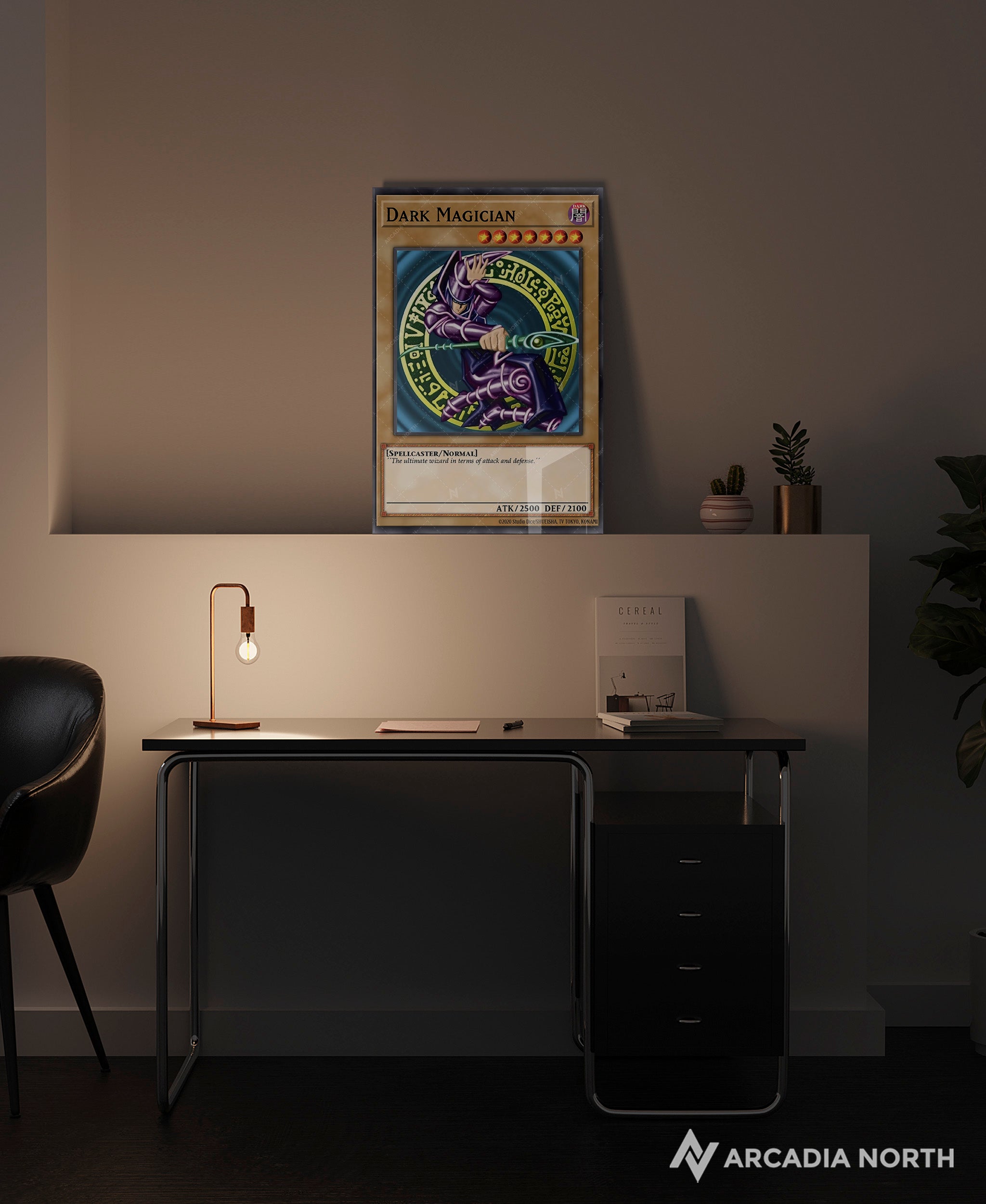 Yu-Gi-Oh! Dark Magician card anime acrylic poster by Arcadia North. Acrylic wall art printed on acrylic.