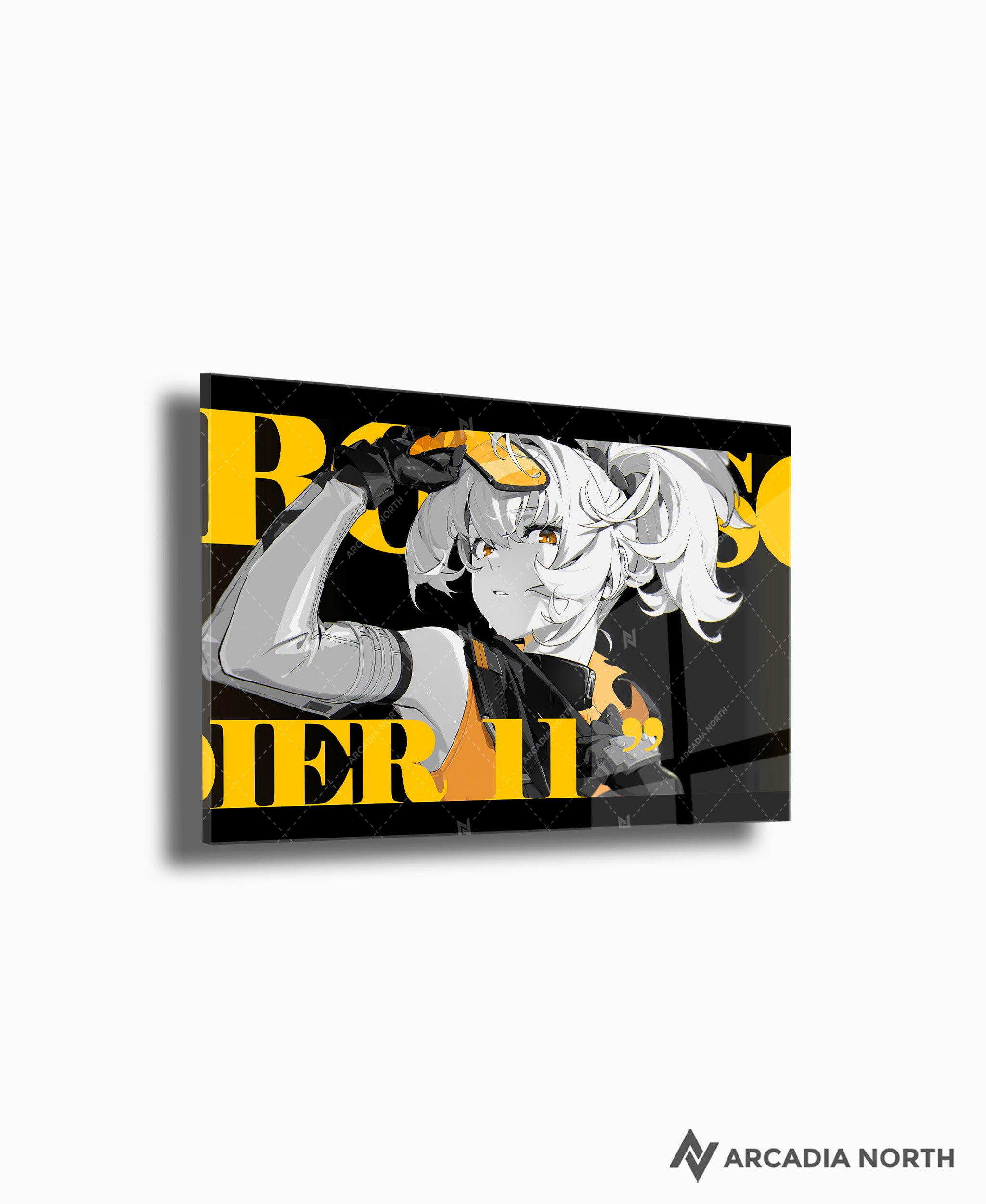 Hoyoverse Zenless Zone Zero ZZZ gaming acrylic poster by Arcadia North. Soldier 11 M3 Mindscape Cinema artwork. Acrylic wall art printed on acrylic.