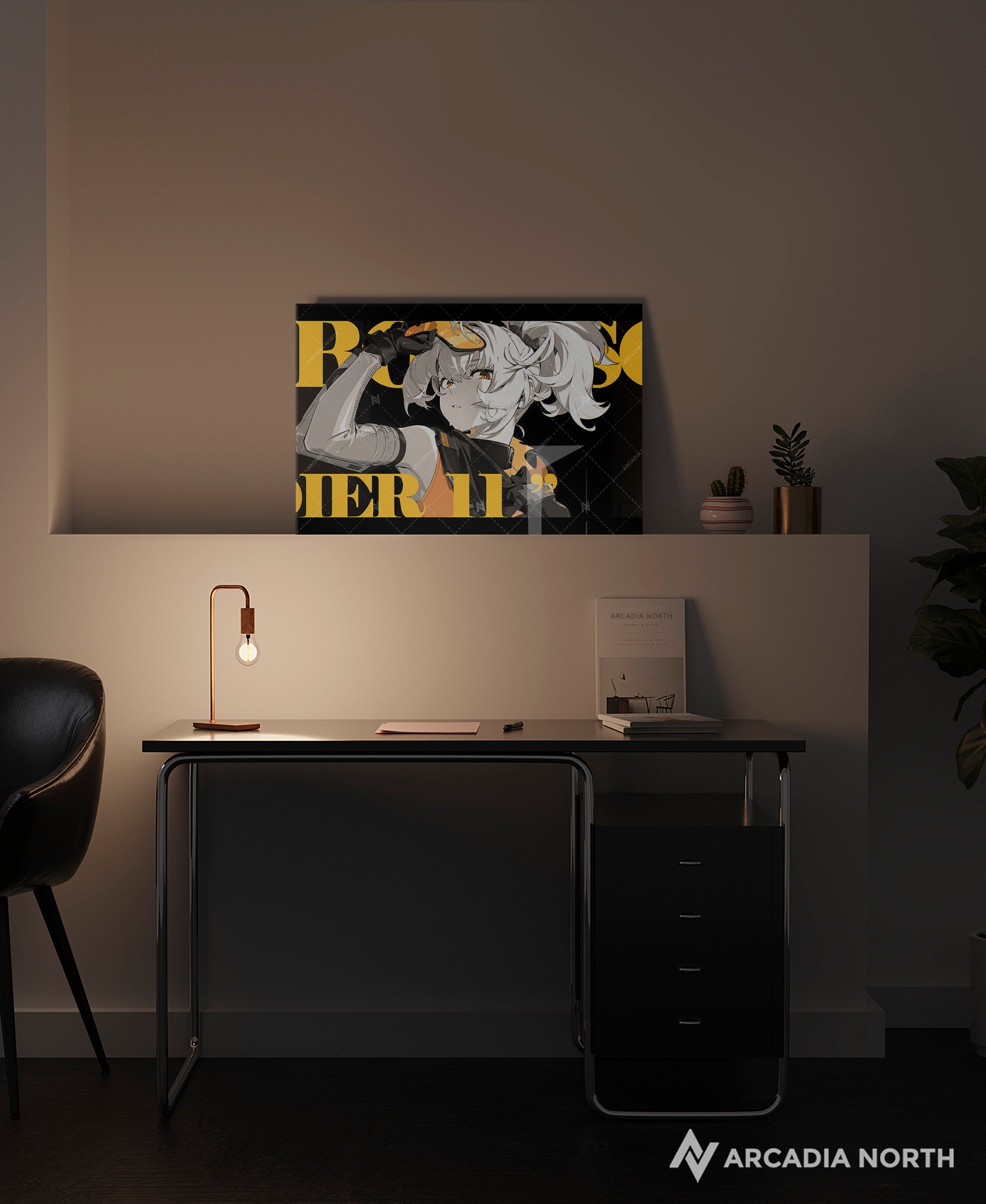 Hoyoverse Zenless Zone Zero ZZZ gaming acrylic poster by Arcadia North. Soldier 11 M3 Mindscape Cinema artwork. Acrylic wall art printed on acrylic.