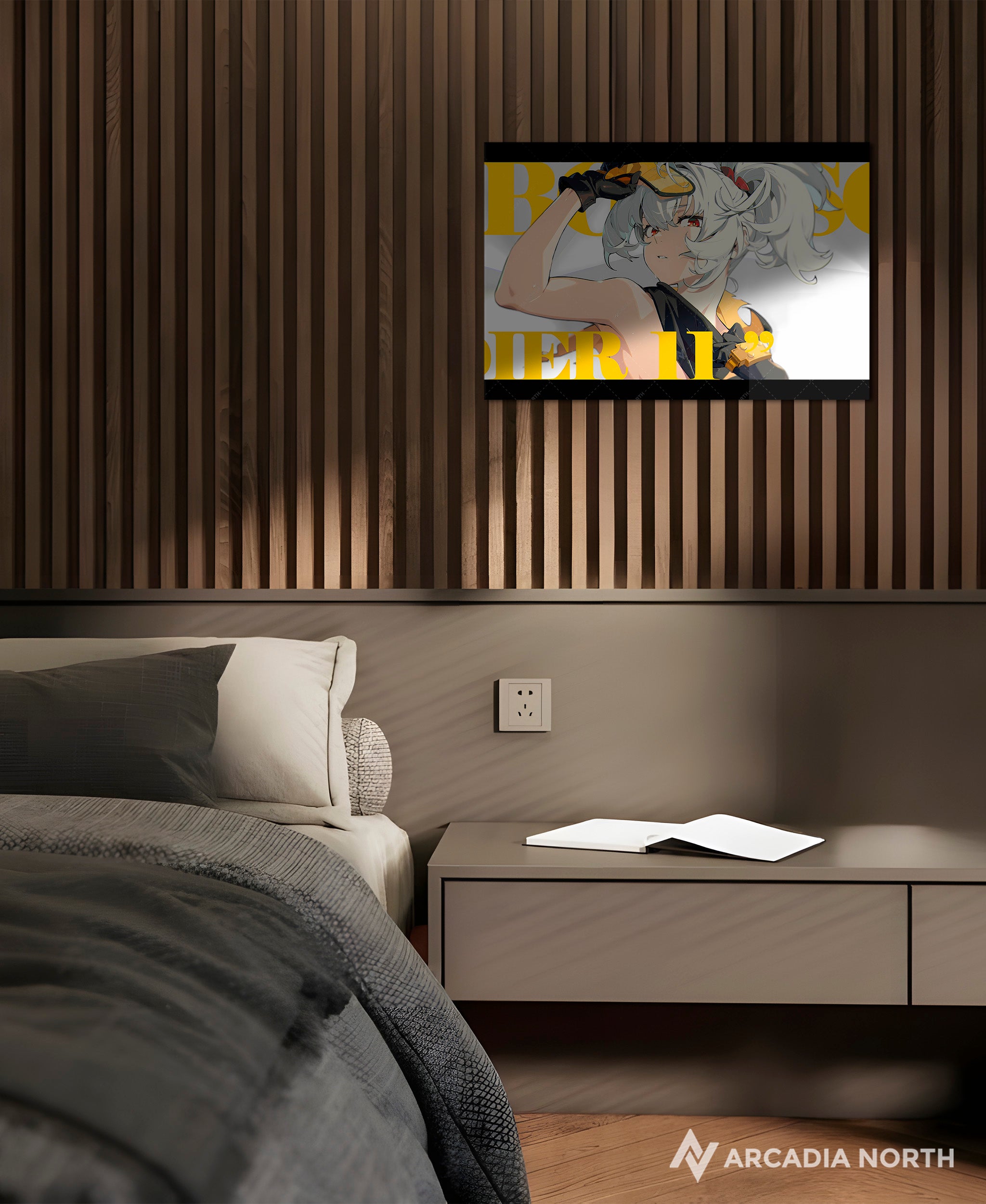 Hoyoverse Zenless Zone Zero ZZZ gaming acrylic poster by Arcadia North. Soldier 11 M6 Mindscape Cinema artwork. Acrylic wall art printed on acrylic.
