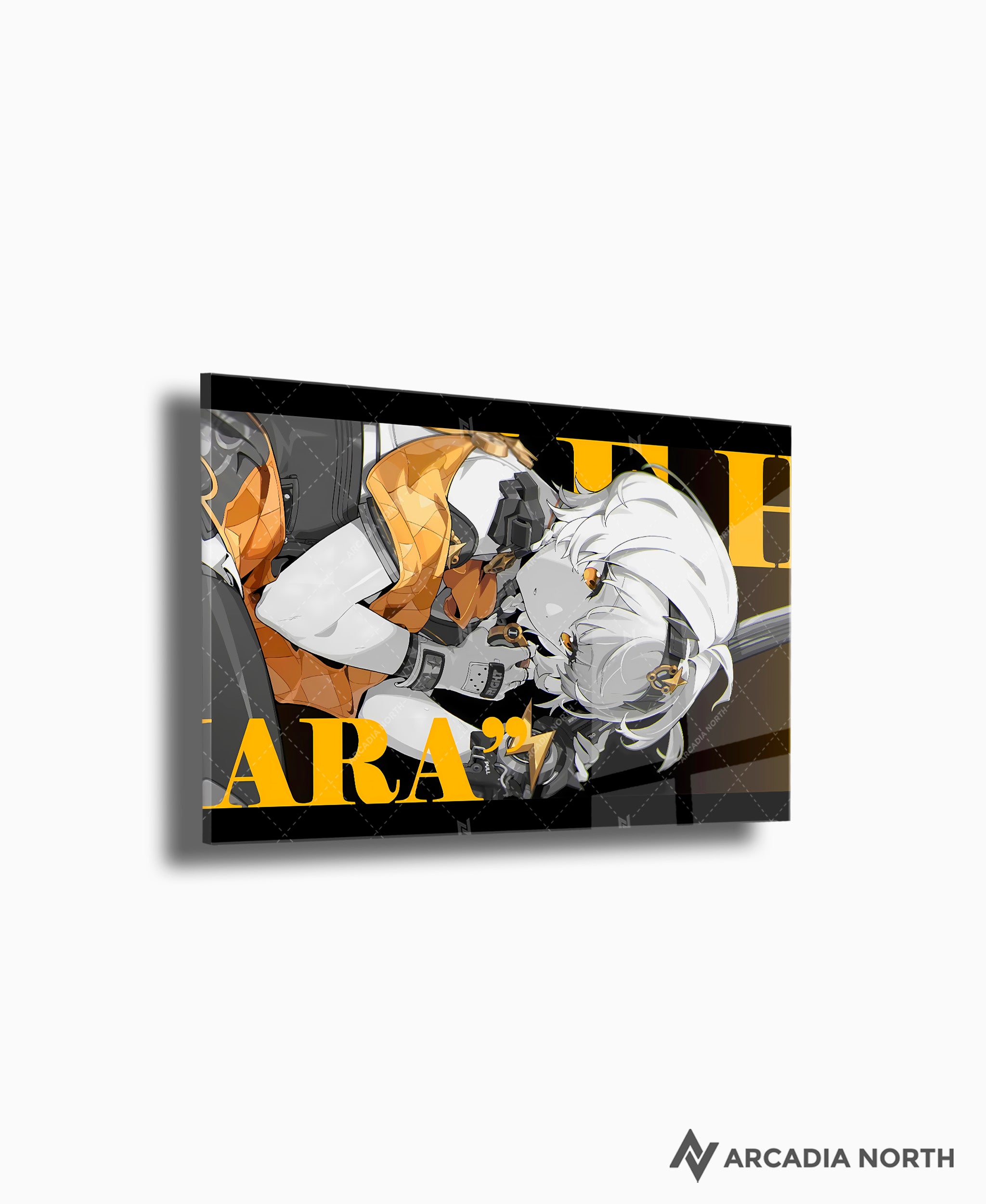 Hoyoverse Zenless Zone Zero ZZZ gaming acrylic poster by Arcadia North. Soldier 0 S0 Anby M3 Mindscape Cinema artwork. Acrylic wall art printed on acrylic.