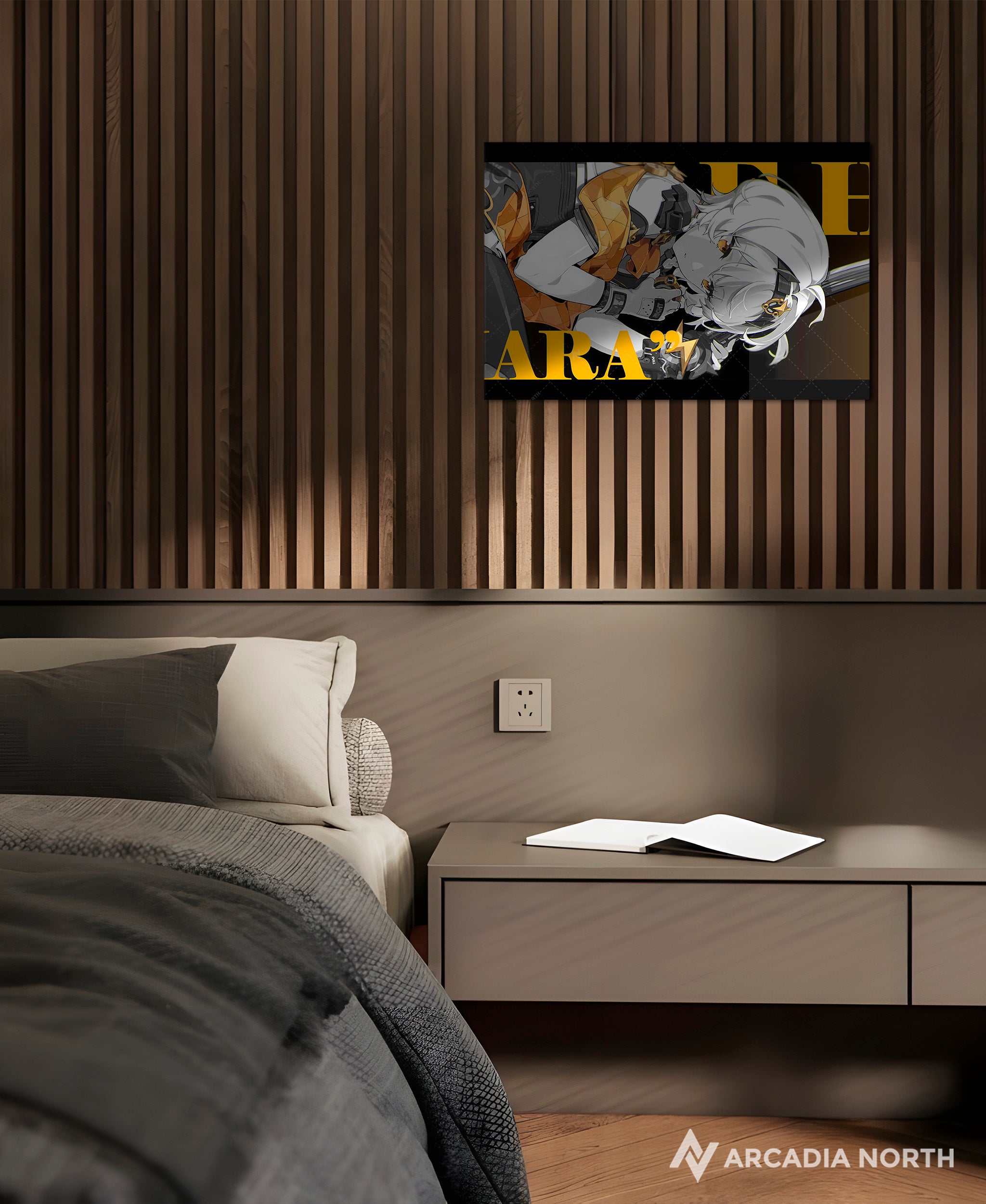 Hoyoverse Zenless Zone Zero ZZZ gaming acrylic poster by Arcadia North. Soldier 0 S0 Anby M3 Mindscape Cinema artwork. Acrylic wall art printed on acrylic.