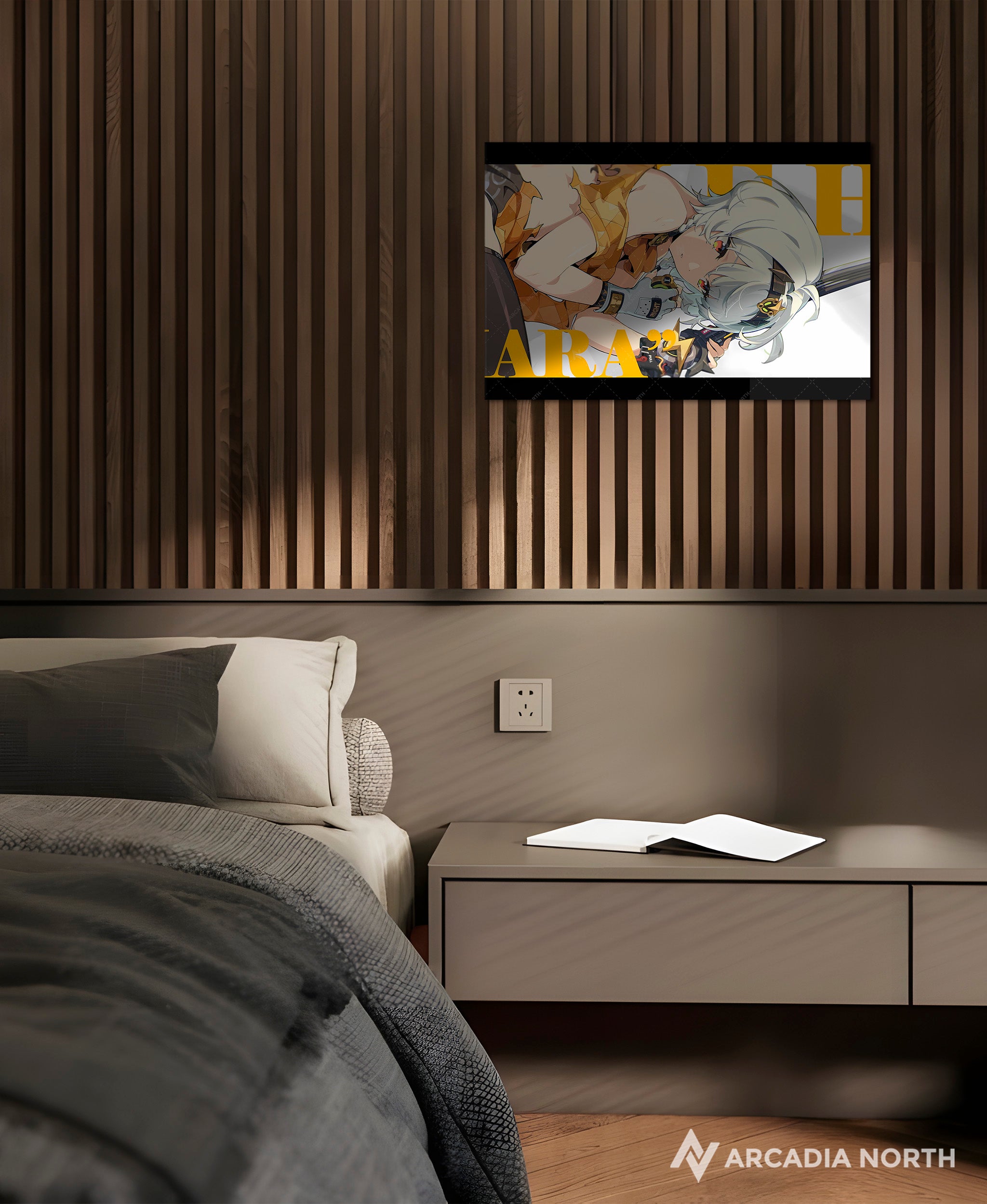 Hoyoverse Zenless Zone Zero ZZZ gaming acrylic poster by Arcadia North. Soldier 0 S0 Anby M6 Mindscape Cinema artwork. Acrylic wall art printed on acrylic.