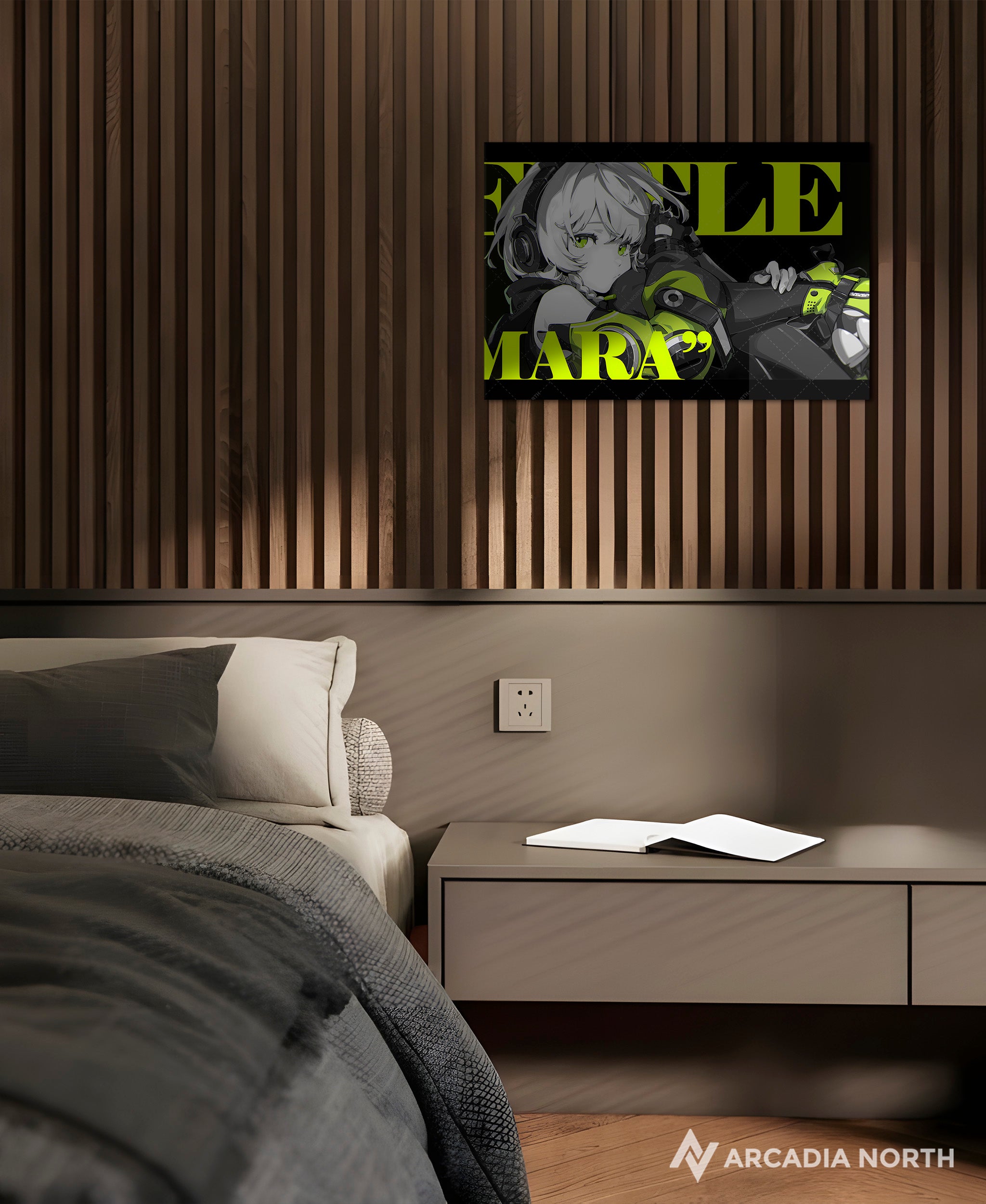 Hoyoverse Zenless Zone Zero ZZZ gaming acrylic poster by Arcadia North. Anby M3 Mindscape Cinema artwork. Acrylic wall art printed on acrylic.