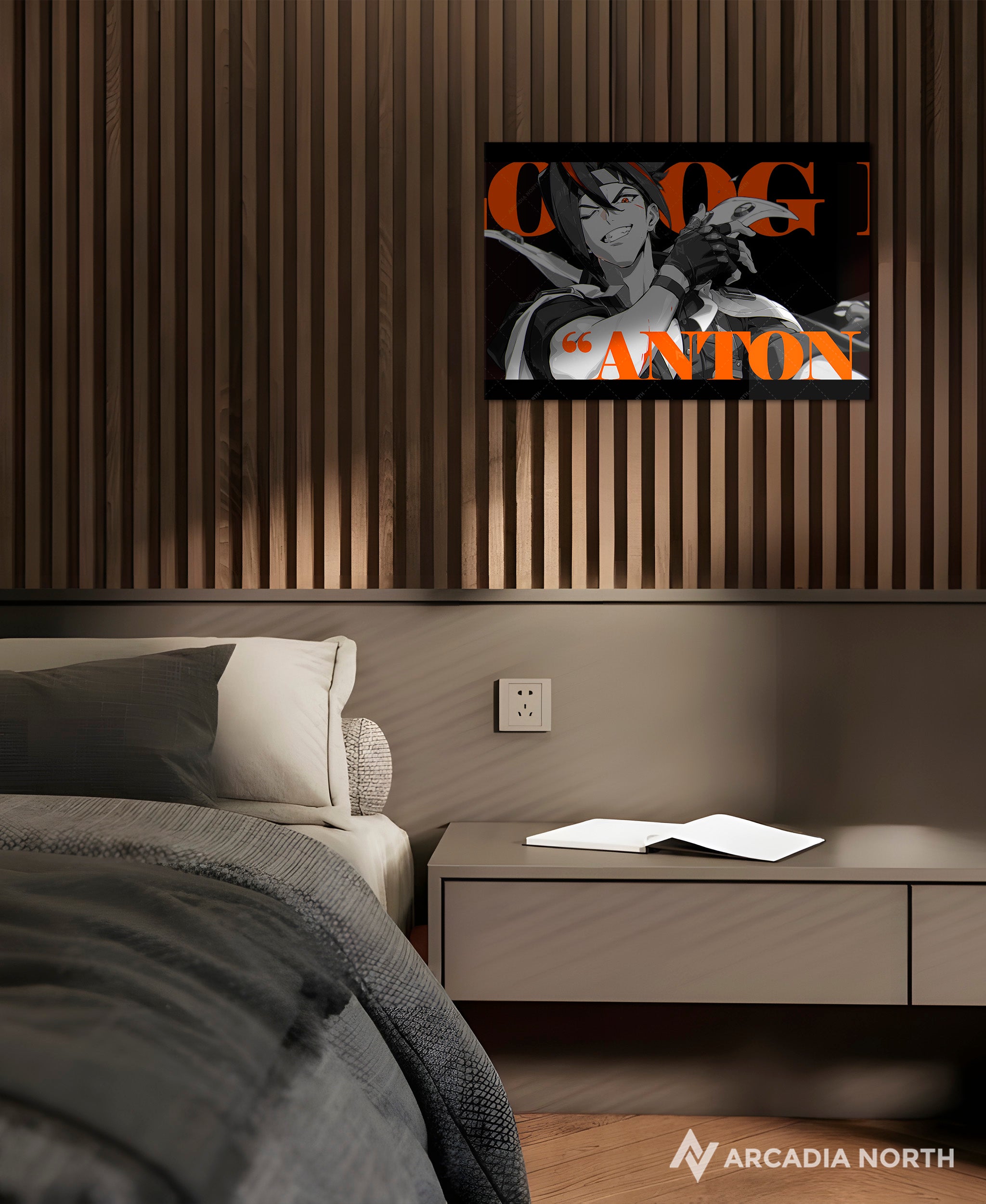 Hoyoverse Zenless Zone Zero ZZZ gaming acrylic poster by Arcadia North. Anton M3 Mindscape Cinema artwork. Acrylic wall art printed on acrylic.