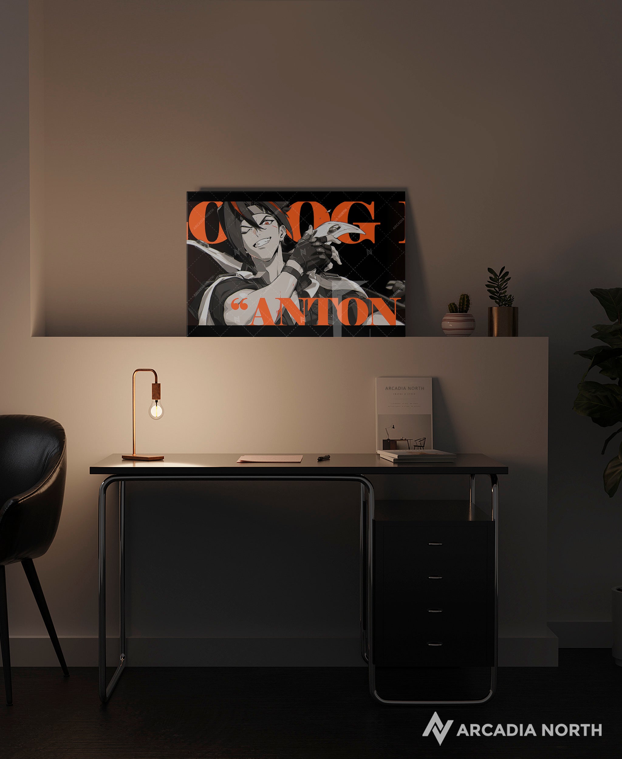 Hoyoverse Zenless Zone Zero ZZZ gaming acrylic poster by Arcadia North. Anton M3 Mindscape Cinema artwork. Acrylic wall art printed on acrylic.