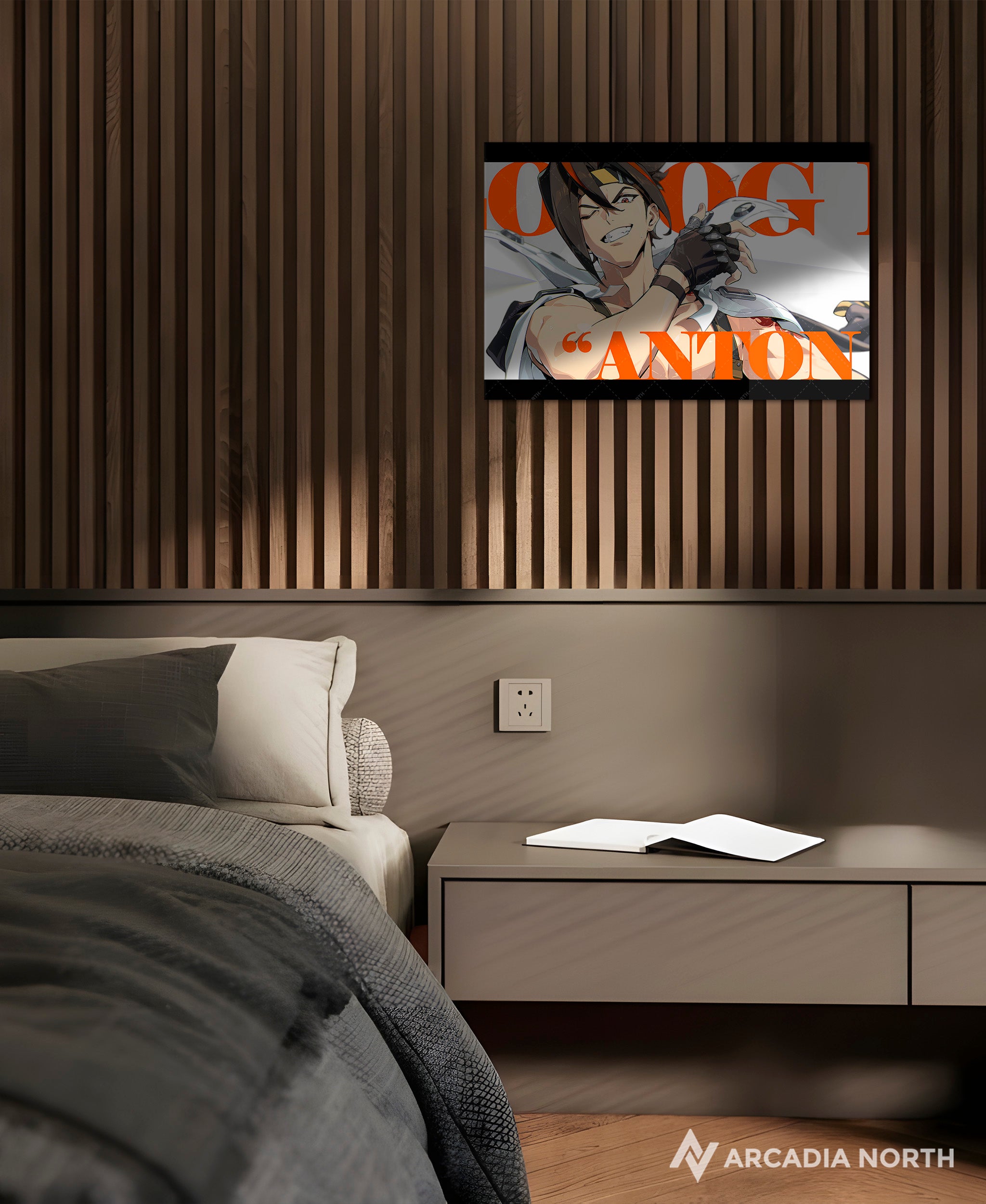 Hoyoverse Zenless Zone Zero ZZZ gaming acrylic poster by Arcadia North. Anton M6 Mindscape Cinema artwork. Acrylic wall art printed on acrylic.