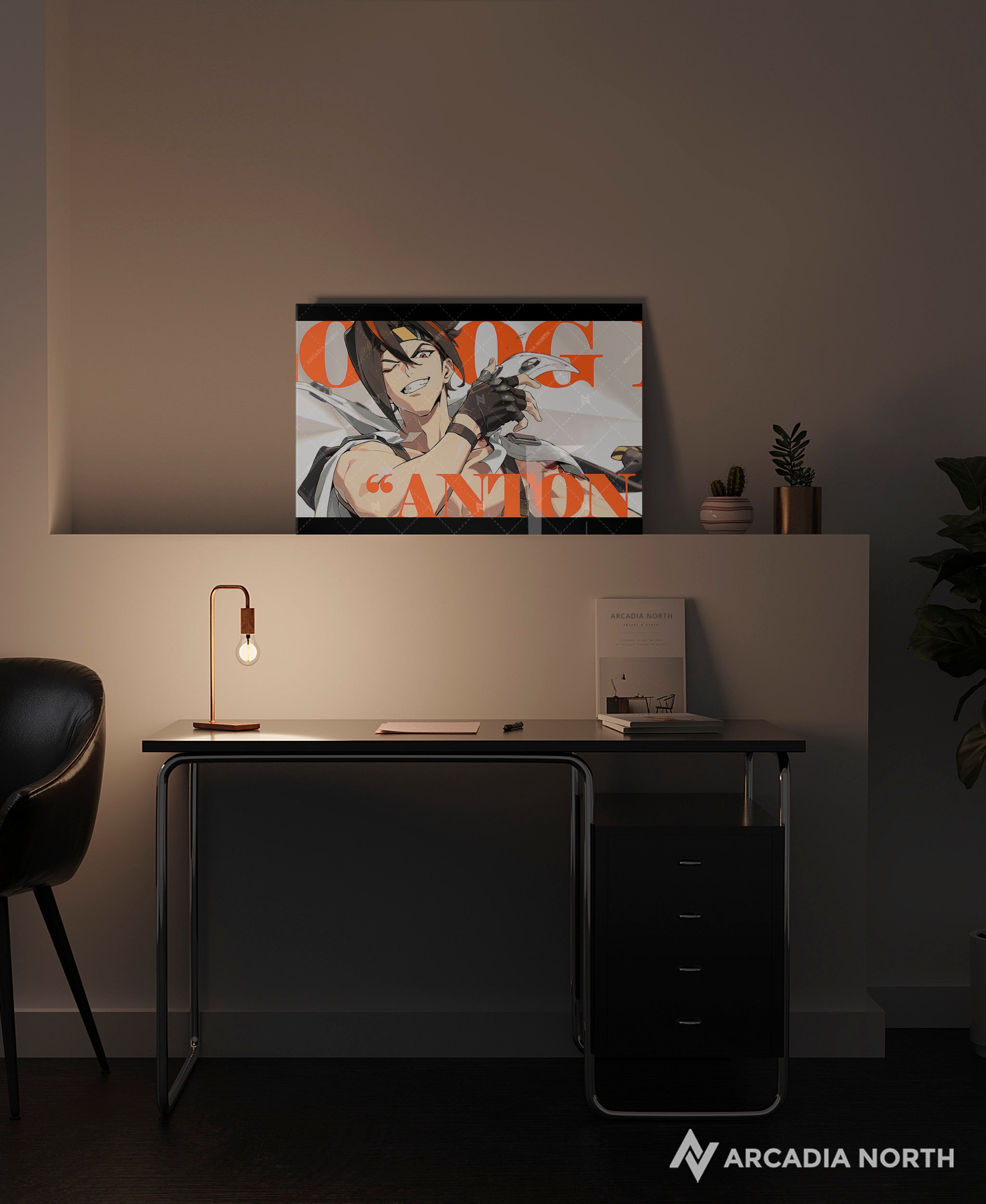 Hoyoverse Zenless Zone Zero ZZZ gaming acrylic poster by Arcadia North. Anton M6 Mindscape Cinema artwork. Acrylic wall art printed on acrylic.