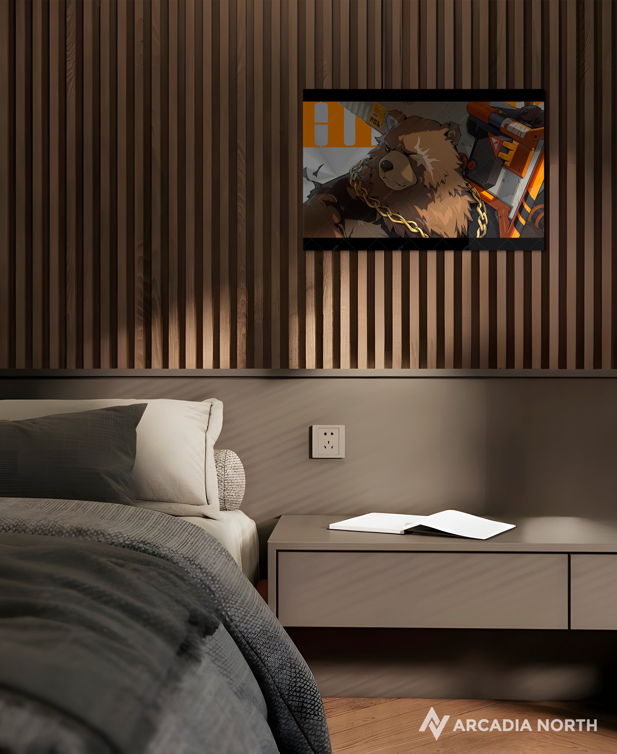 Hoyoverse Zenless Zone Zero ZZZ gaming acrylic poster by Arcadia North. Ben M6 Mindscape Cinema artwork. Acrylic wall art printed on acrylic.