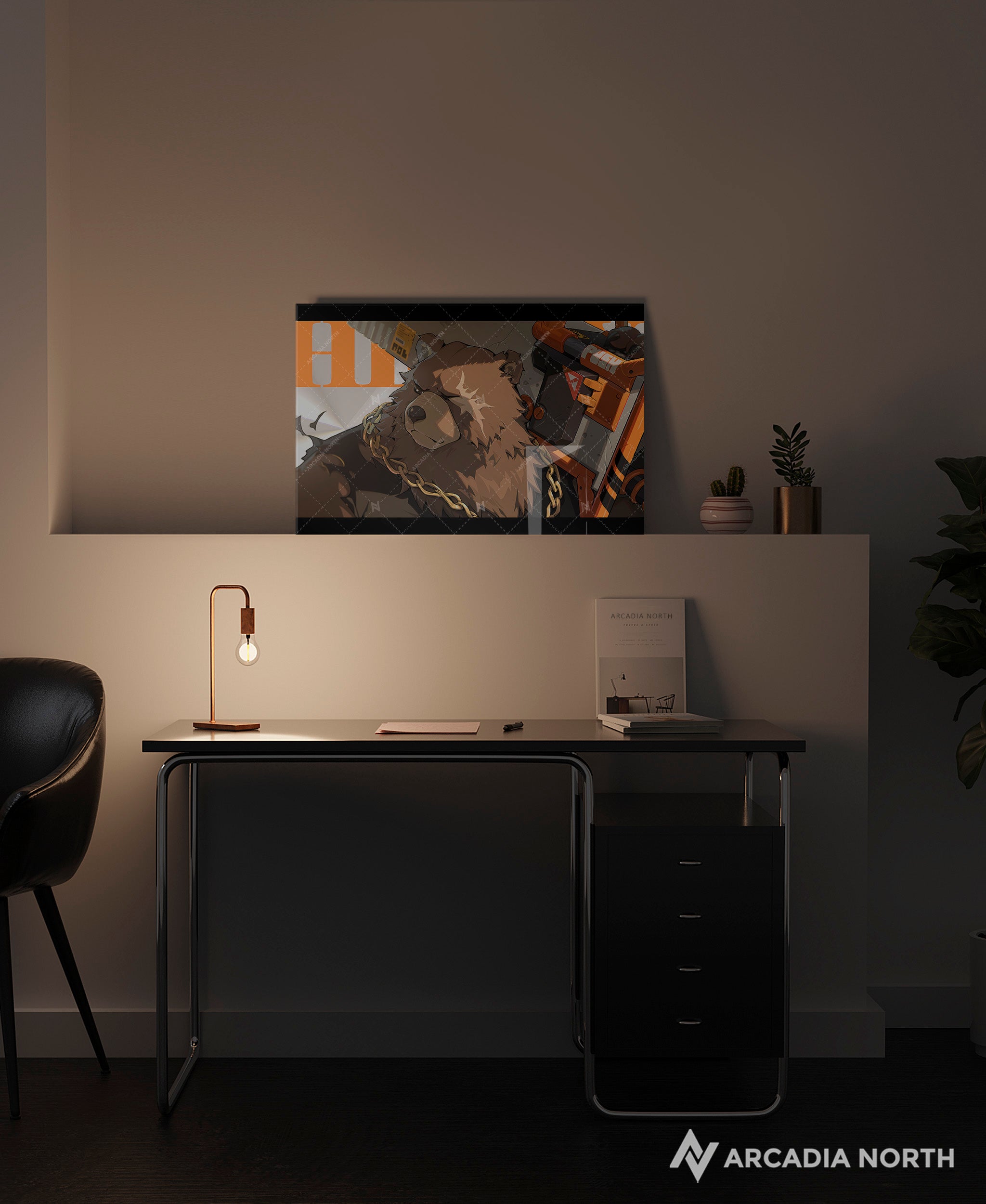 Hoyoverse Zenless Zone Zero ZZZ gaming acrylic poster by Arcadia North. Ben M6 Mindscape Cinema artwork. Acrylic wall art printed on acrylic.