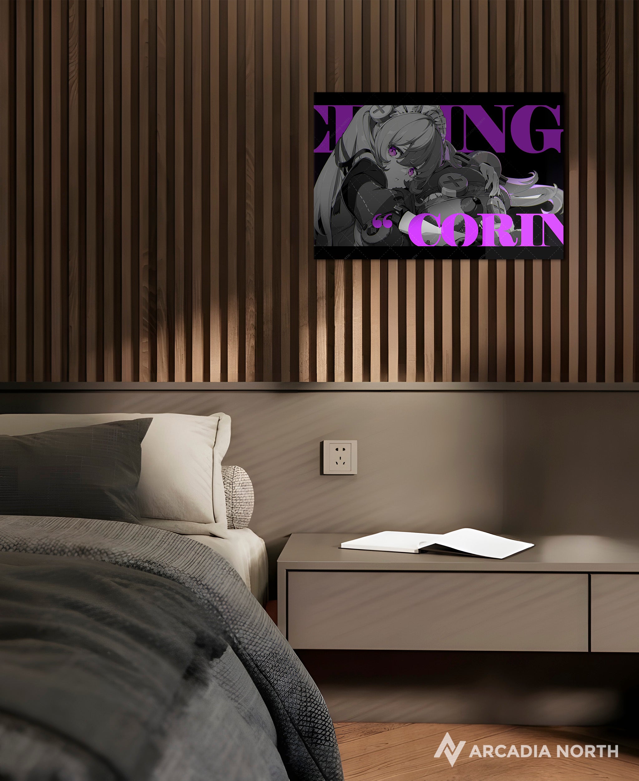 Hoyoverse Zenless Zone Zero ZZZ gaming acrylic poster by Arcadia North. Corin M3 Mindscape Cinema artwork. Acrylic wall art printed on acrylic.