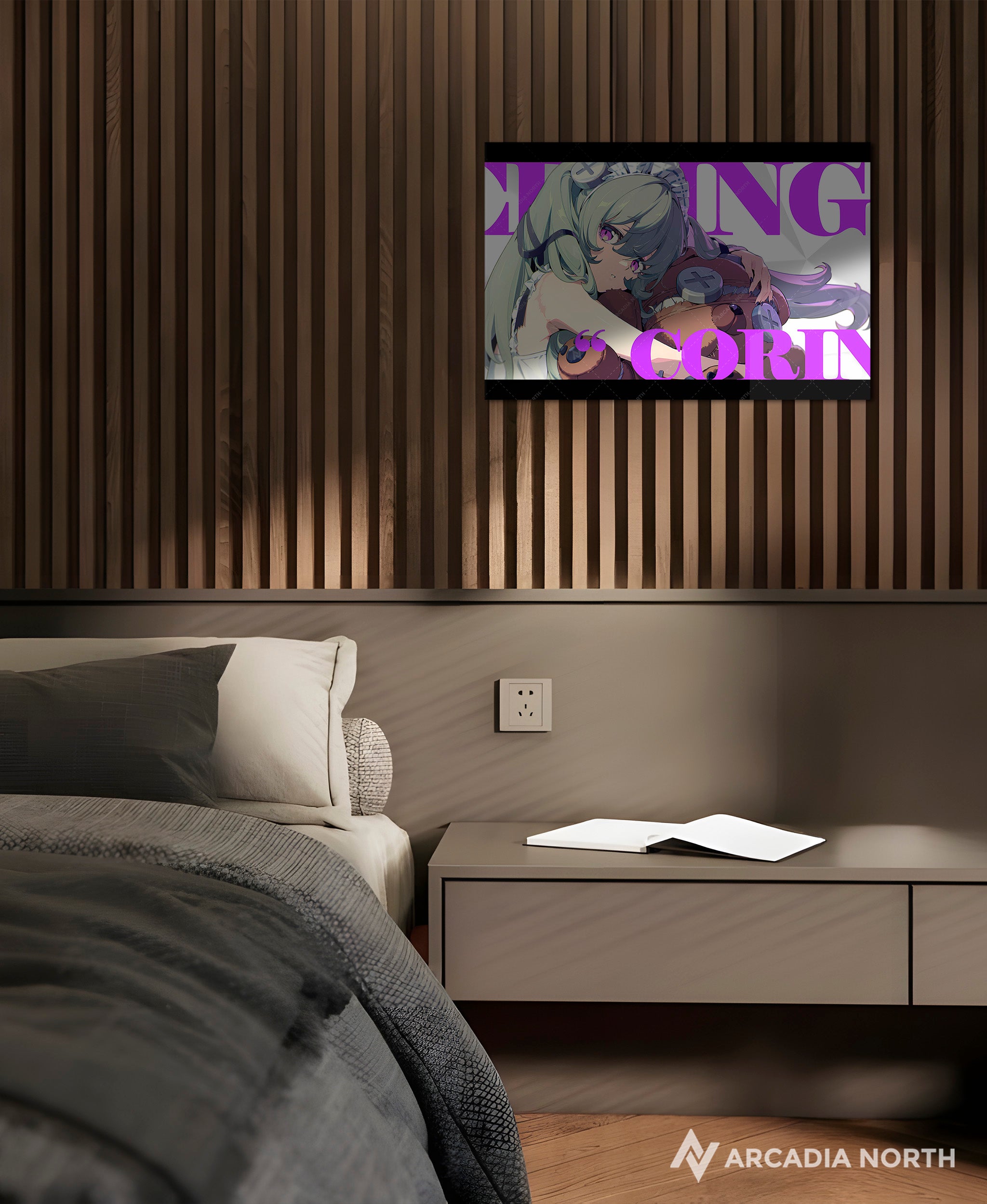 Hoyoverse Zenless Zone Zero ZZZ gaming acrylic poster by Arcadia North. Corin M6 Mindscape Cinema artwork. Acrylic wall art printed on acrylic.