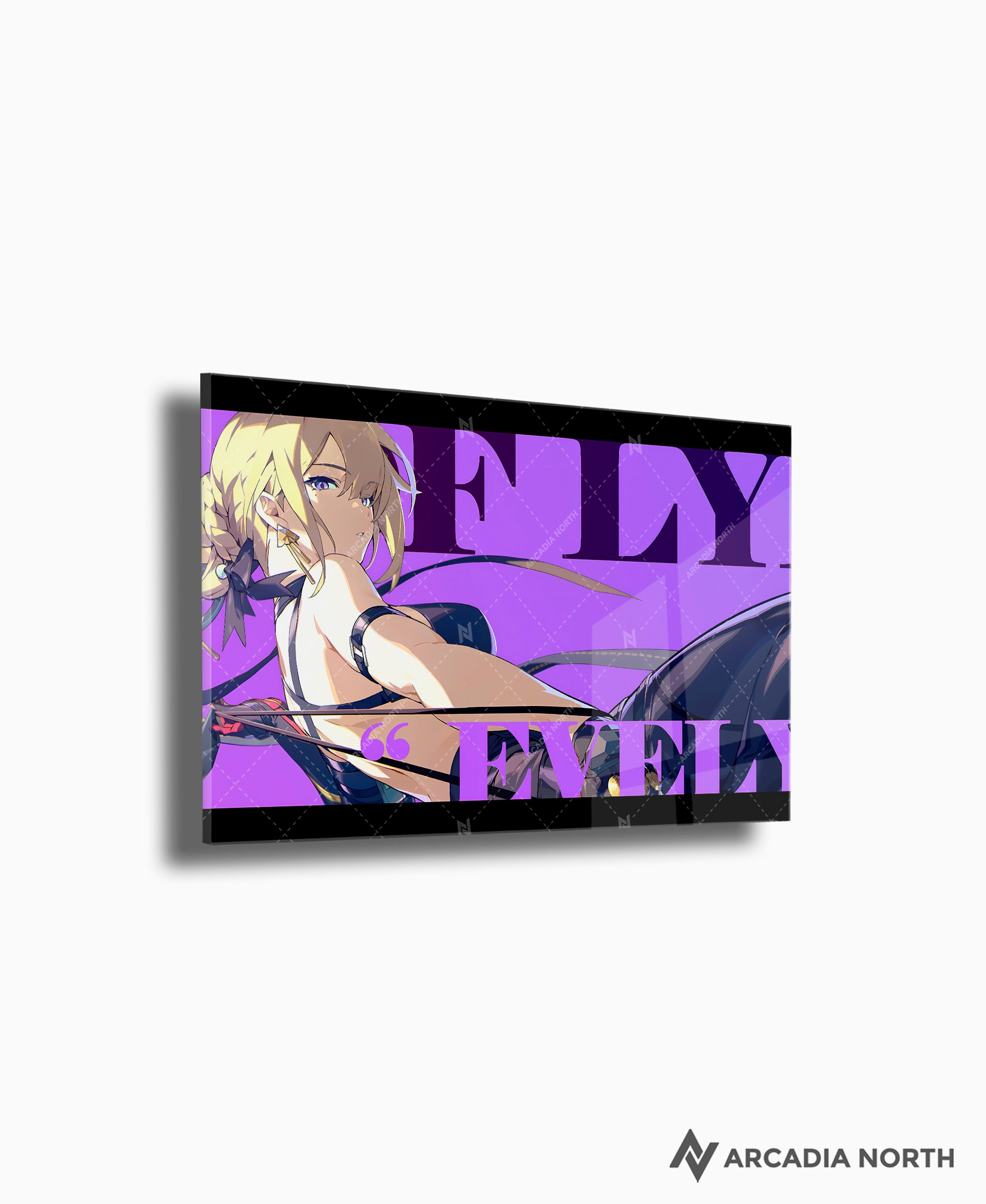 Hoyoverse Zenless Zone Zero ZZZ gaming acrylic poster by Arcadia North. Evelyn M6 Mindscape Cinema artwork. Acrylic wall art printed on acrylic.