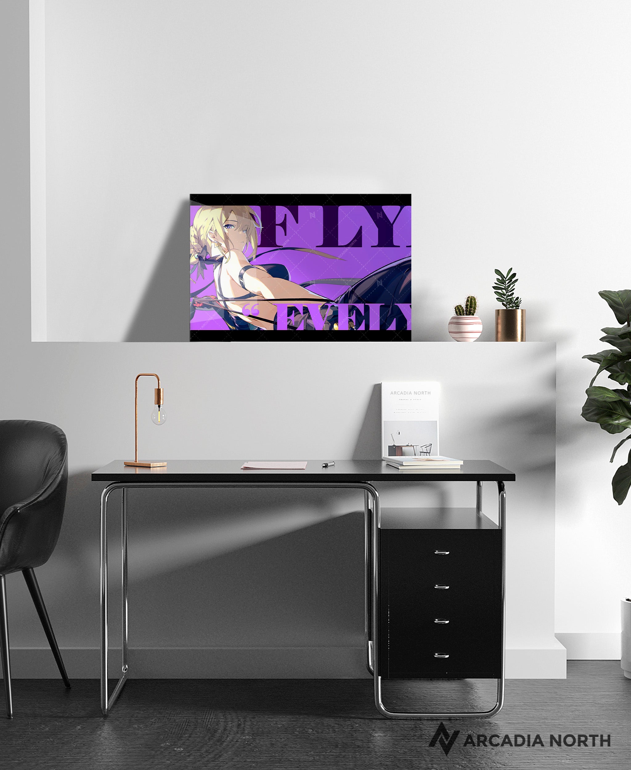 Hoyoverse Zenless Zone Zero ZZZ gaming acrylic poster by Arcadia North. Evelyn M6 Mindscape Cinema artwork. Acrylic wall art printed on acrylic.