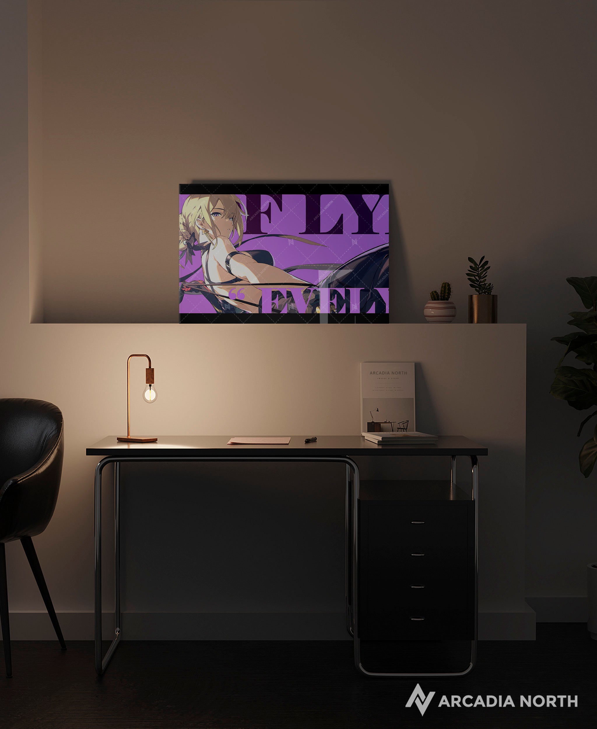 Hoyoverse Zenless Zone Zero ZZZ gaming acrylic poster by Arcadia North. Evelyn M6 Mindscape Cinema artwork. Acrylic wall art printed on acrylic.