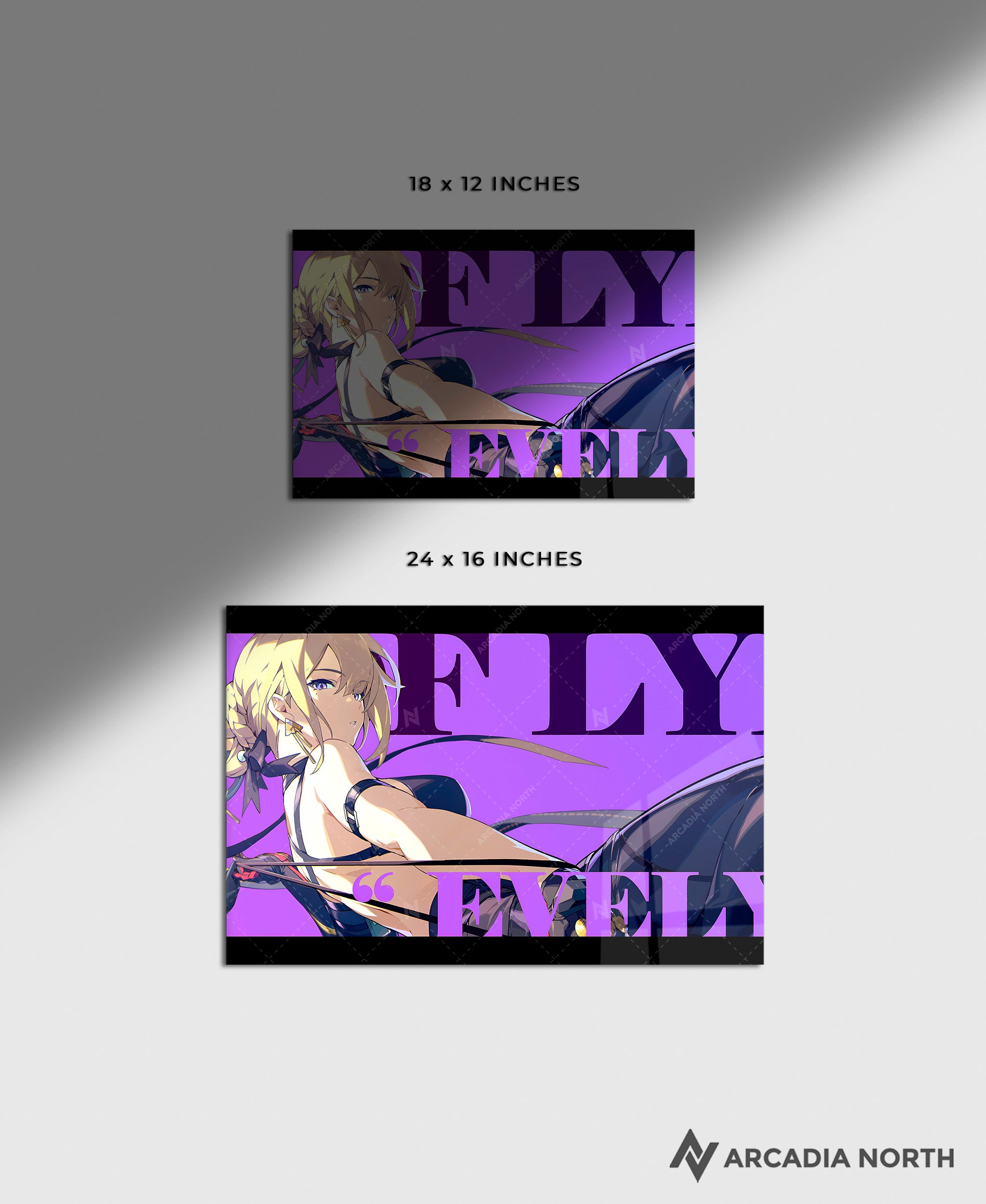 Hoyoverse Zenless Zone Zero ZZZ gaming acrylic poster by Arcadia North. Evelyn M6 Mindscape Cinema artwork. Acrylic wall art printed on acrylic.