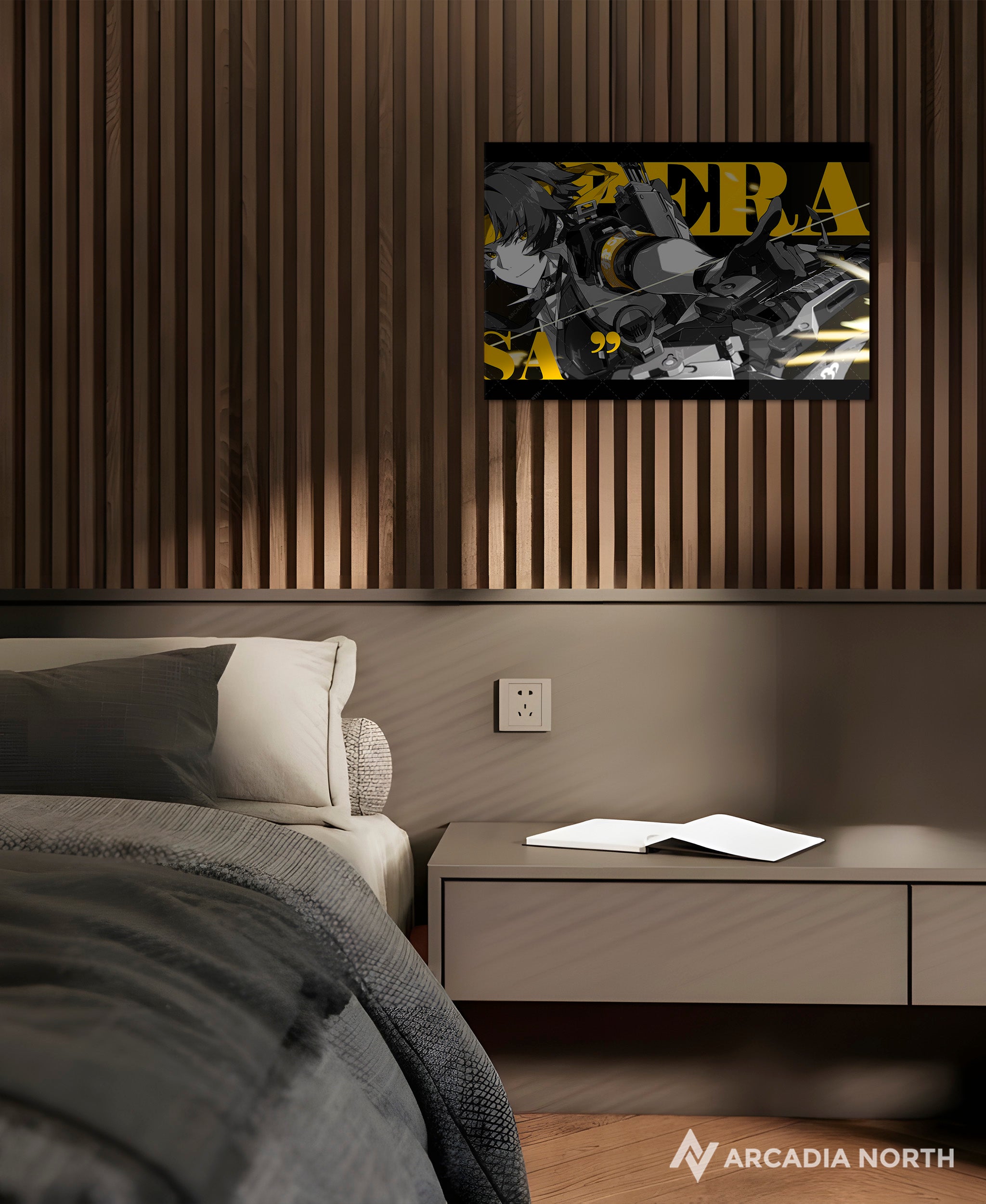 Hoyoverse Zenless Zone Zero ZZZ gaming acrylic poster by Arcadia North. Harumasa M3 Mindscape Cinema artwork. Acrylic wall art printed on acrylic.