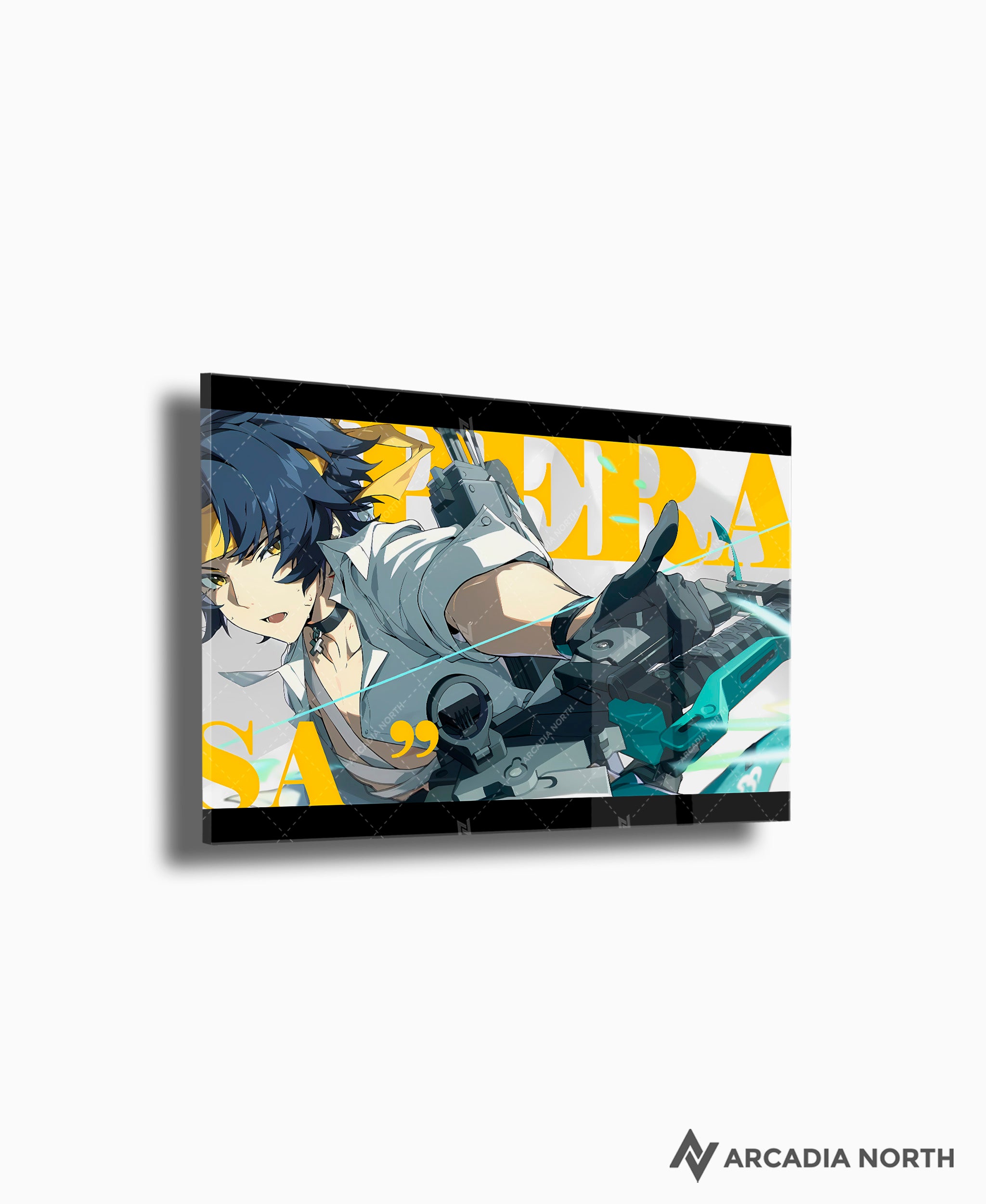 Hoyoverse Zenless Zone Zero ZZZ gaming acrylic poster by Arcadia North. Harumasa M6 Mindscape Cinema artwork. Acrylic wall art printed on acrylic.