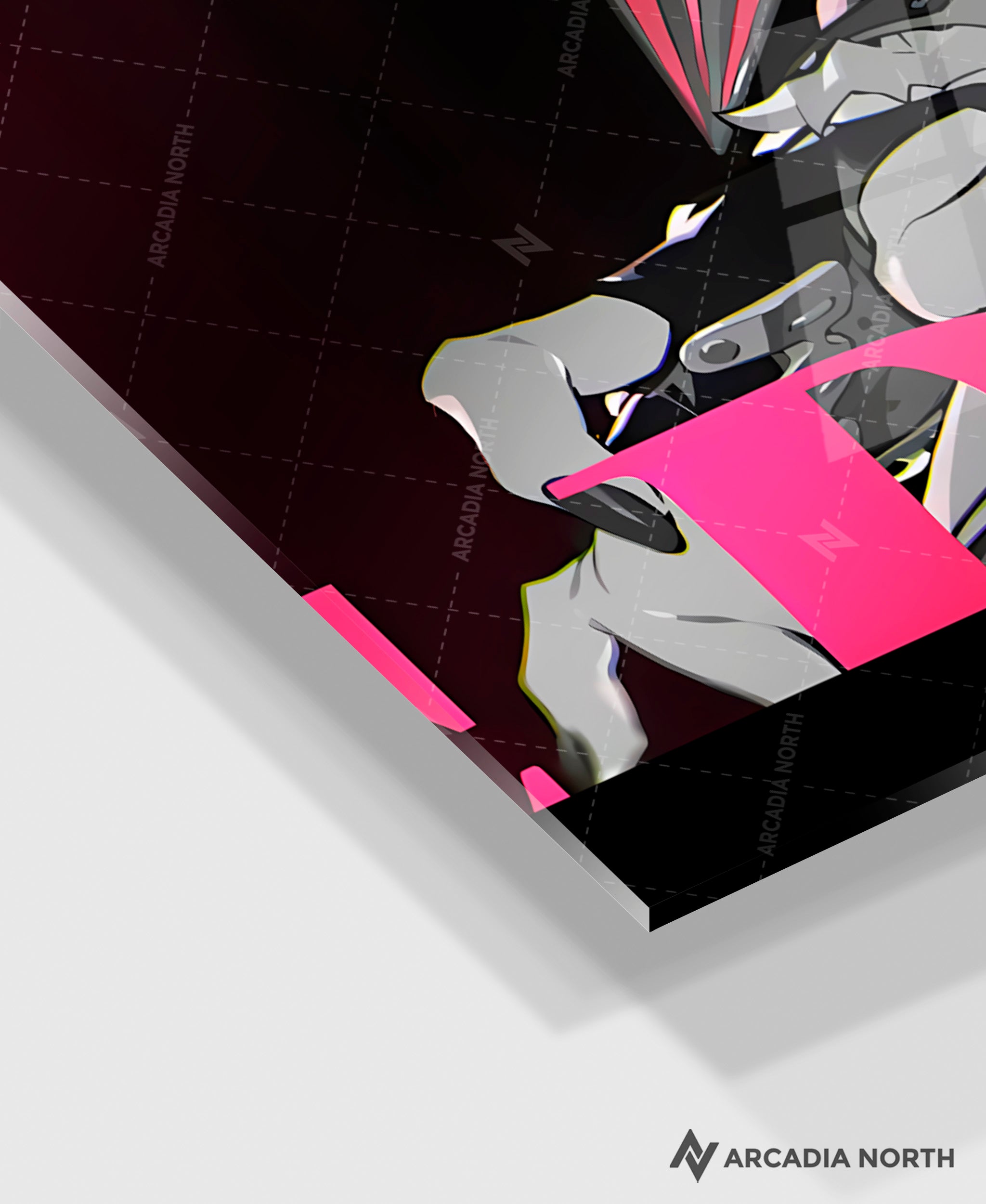 Hoyoverse Zenless Zone Zero ZZZ gaming acrylic poster by Arcadia North. Jane Doe M3 Mindscape Cinema artwork. Acrylic wall art printed on acrylic.