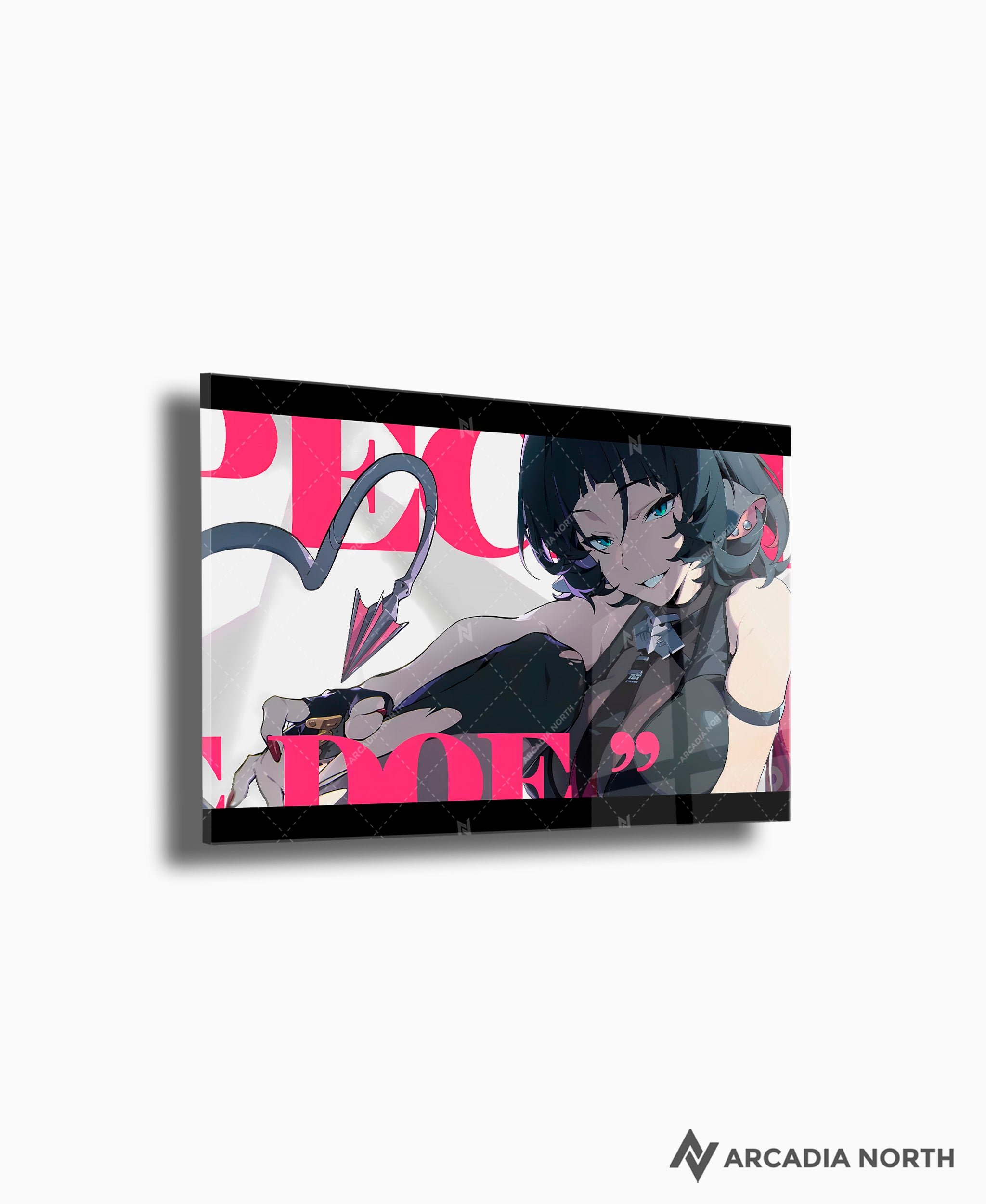 Hoyoverse Zenless Zone Zero ZZZ gaming acrylic poster by Arcadia North. Jane Doe M6 Mindscape Cinema artwork. Acrylic wall art printed on acrylic.