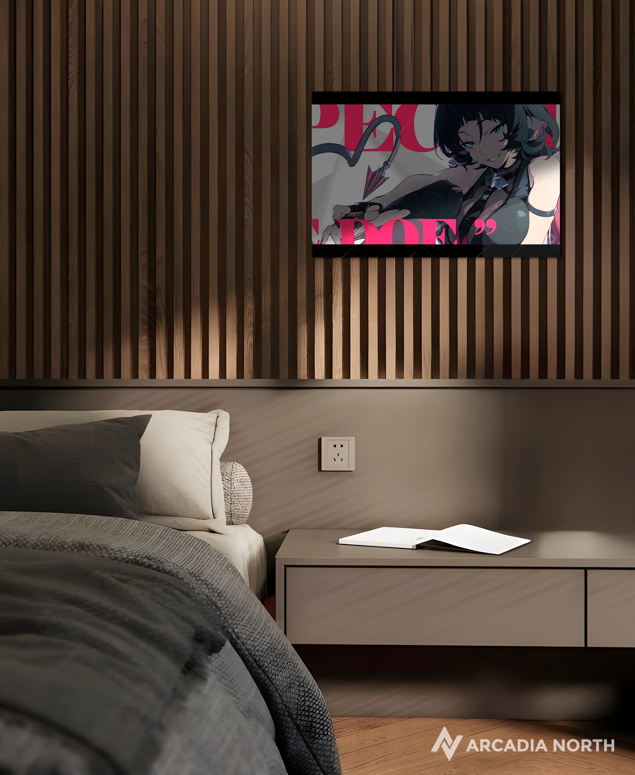 Hoyoverse Zenless Zone Zero ZZZ gaming acrylic poster by Arcadia North. Jane Doe M6 Mindscape Cinema artwork. Acrylic wall art printed on acrylic.