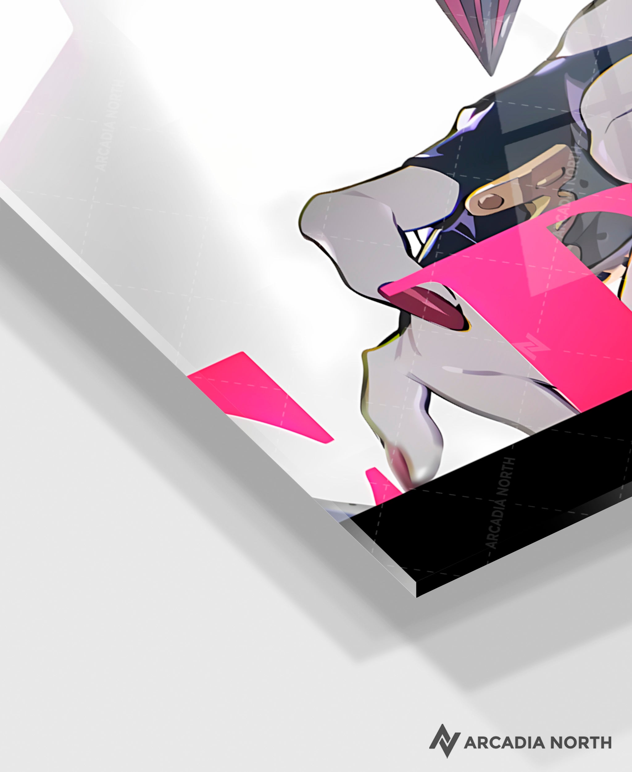 Hoyoverse Zenless Zone Zero ZZZ gaming acrylic poster by Arcadia North. Jane Doe M6 Mindscape Cinema artwork. Acrylic wall art printed on acrylic.