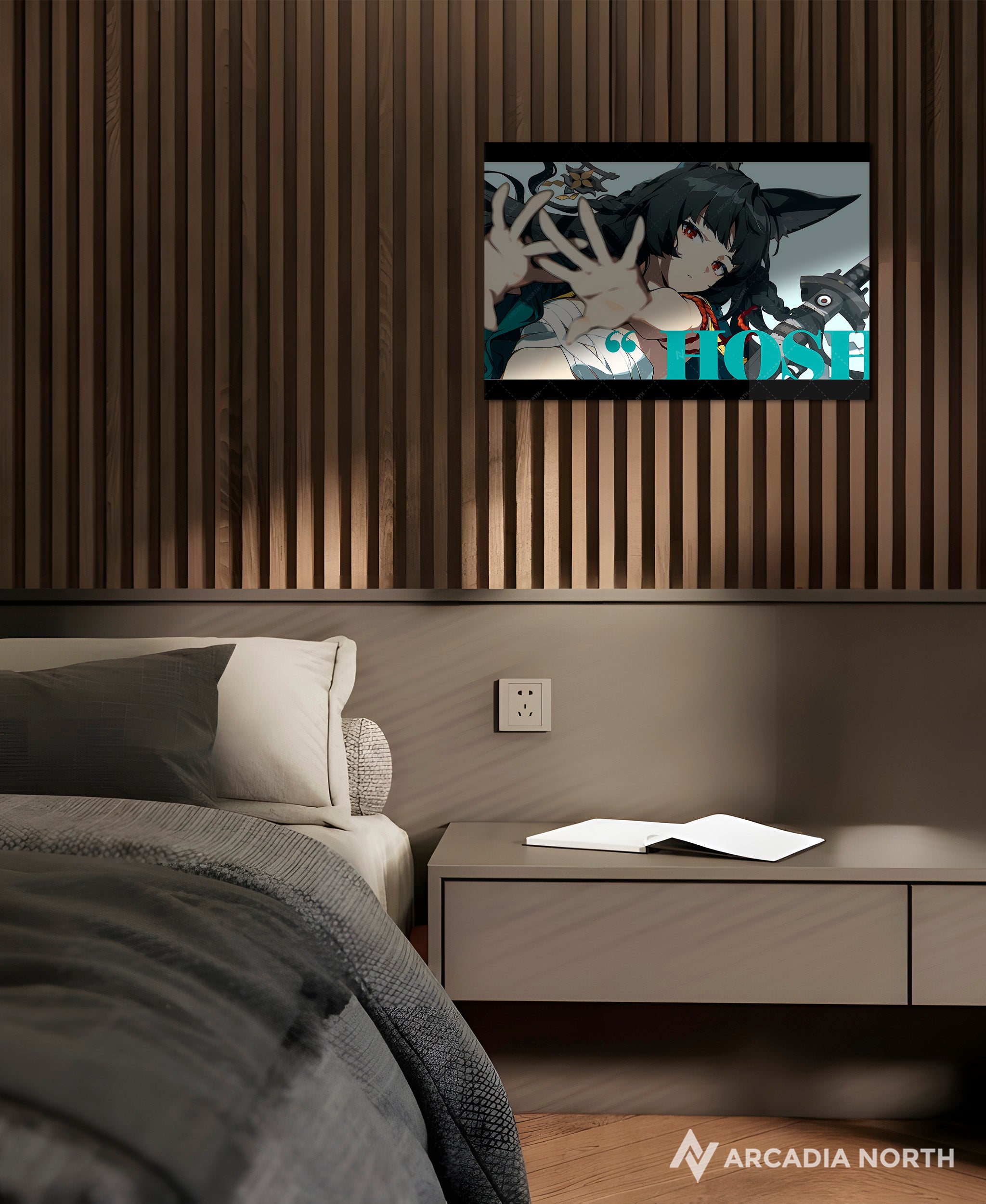 Hoyoverse Zenless Zone Zero ZZZ gaming acrylic poster by Arcadia North. Miyabi M6 Mindscape Cinema artwork. Acrylic wall art printed on acrylic.