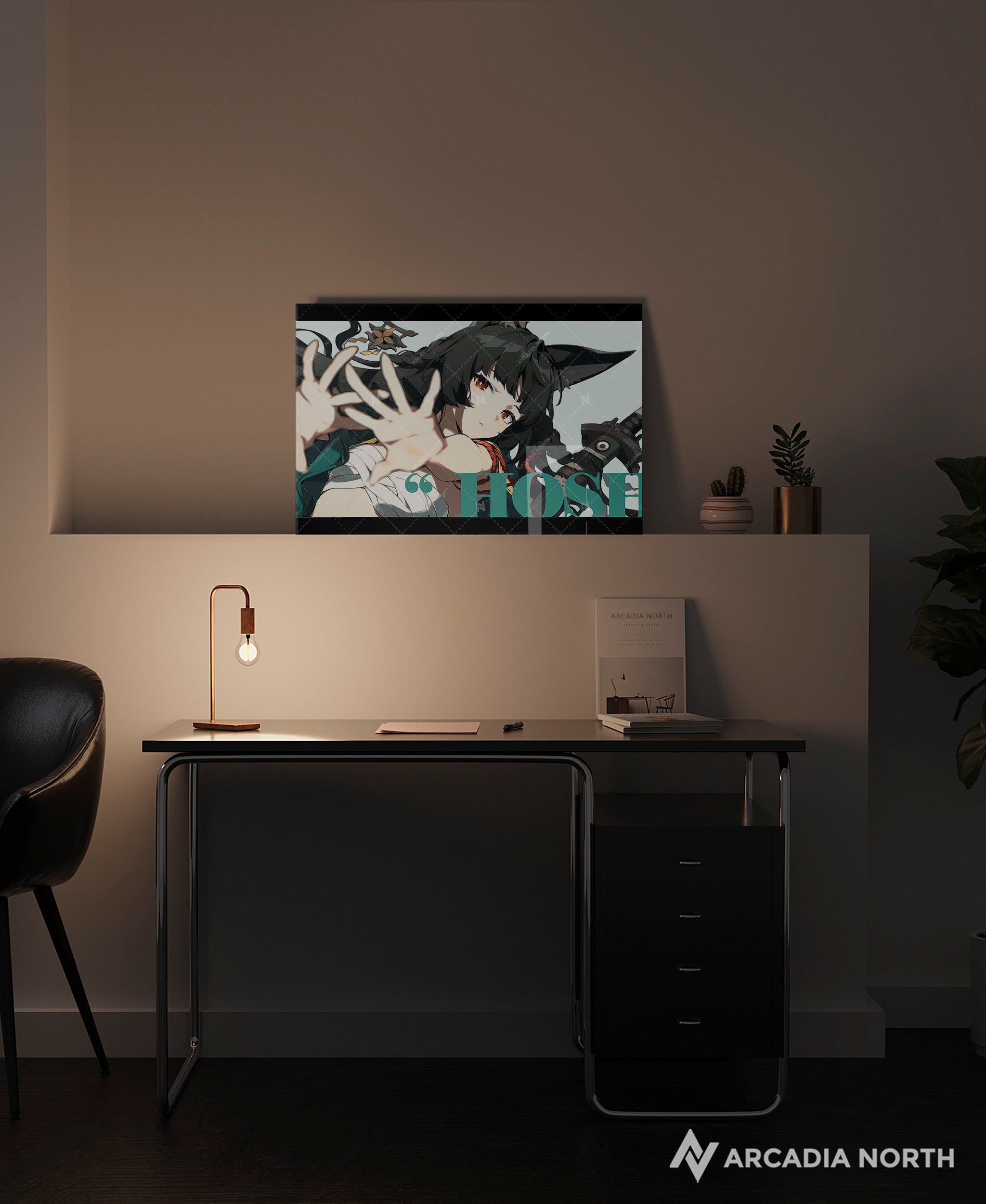 Hoyoverse Zenless Zone Zero ZZZ gaming acrylic poster by Arcadia North. Miyabi M6 Mindscape Cinema artwork. Acrylic wall art printed on acrylic.