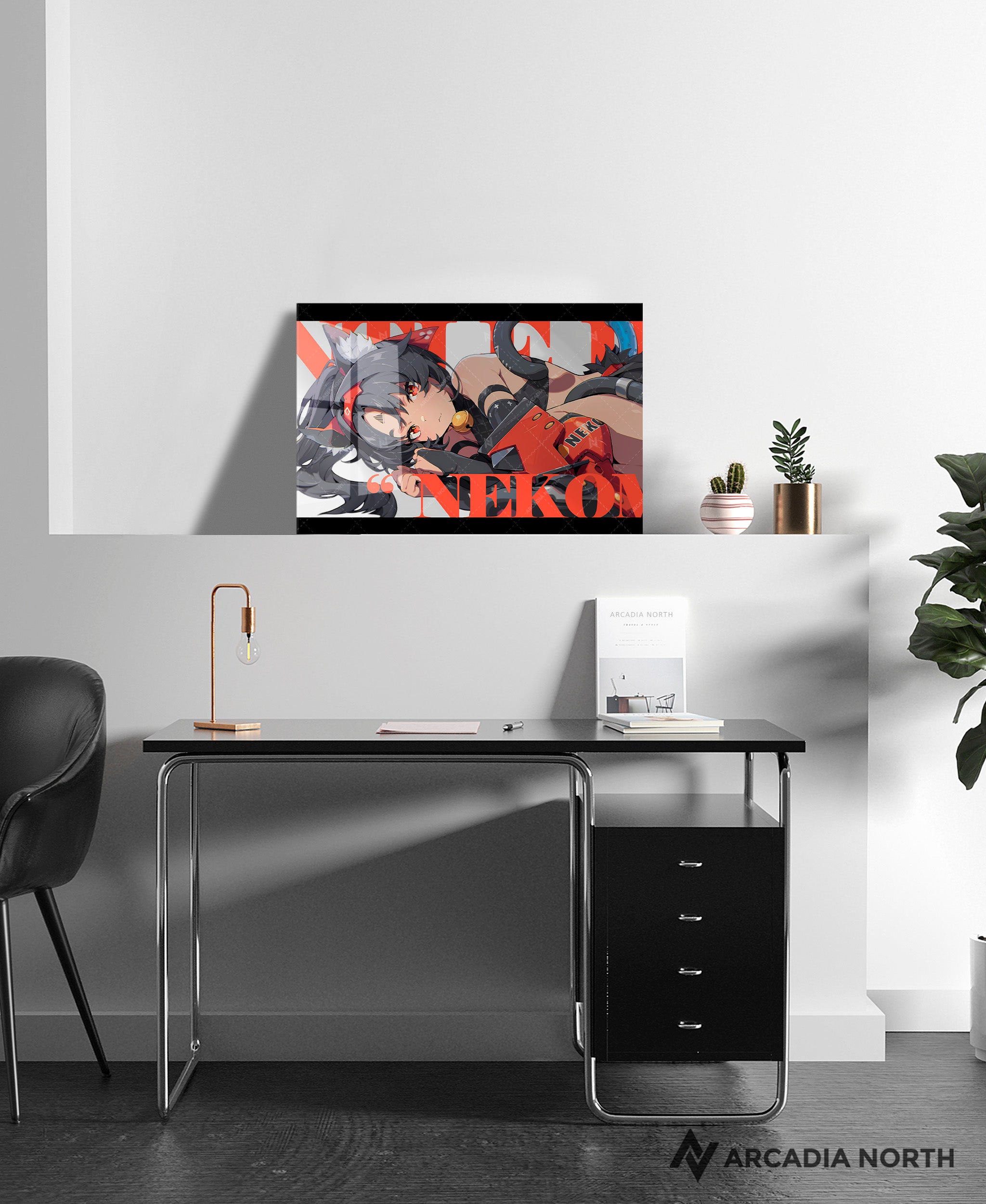 Hoyoverse Zenless Zone Zero ZZZ gaming acrylic poster by Arcadia North. Nekomata M6 Mindscape Cinema artwork. Acrylic wall art printed on acrylic.