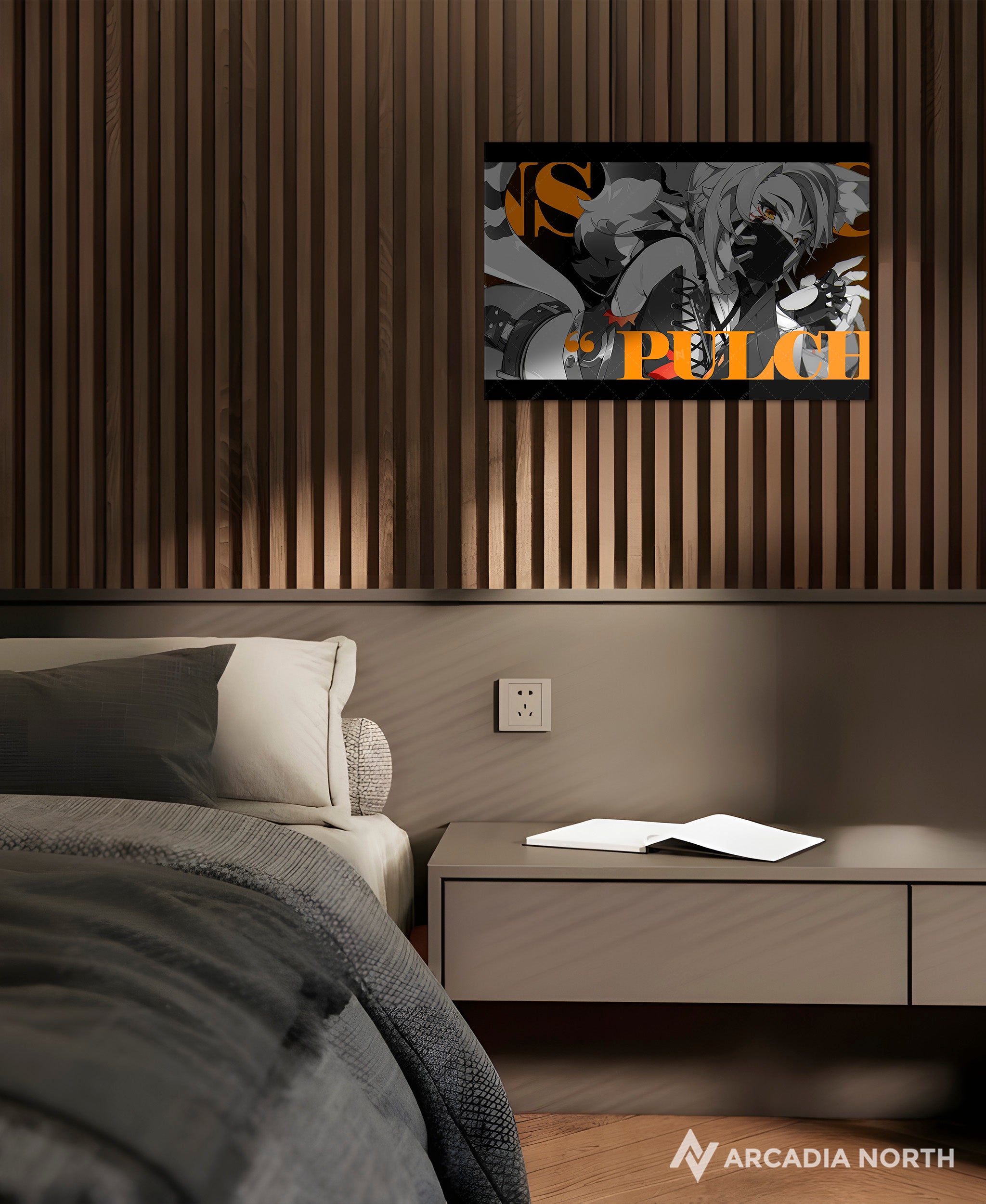 Hoyoverse Zenless Zone Zero ZZZ gaming acrylic poster by Arcadia North. Pulchra M3 Mindscape Cinema artwork. Acrylic wall art printed on acrylic.