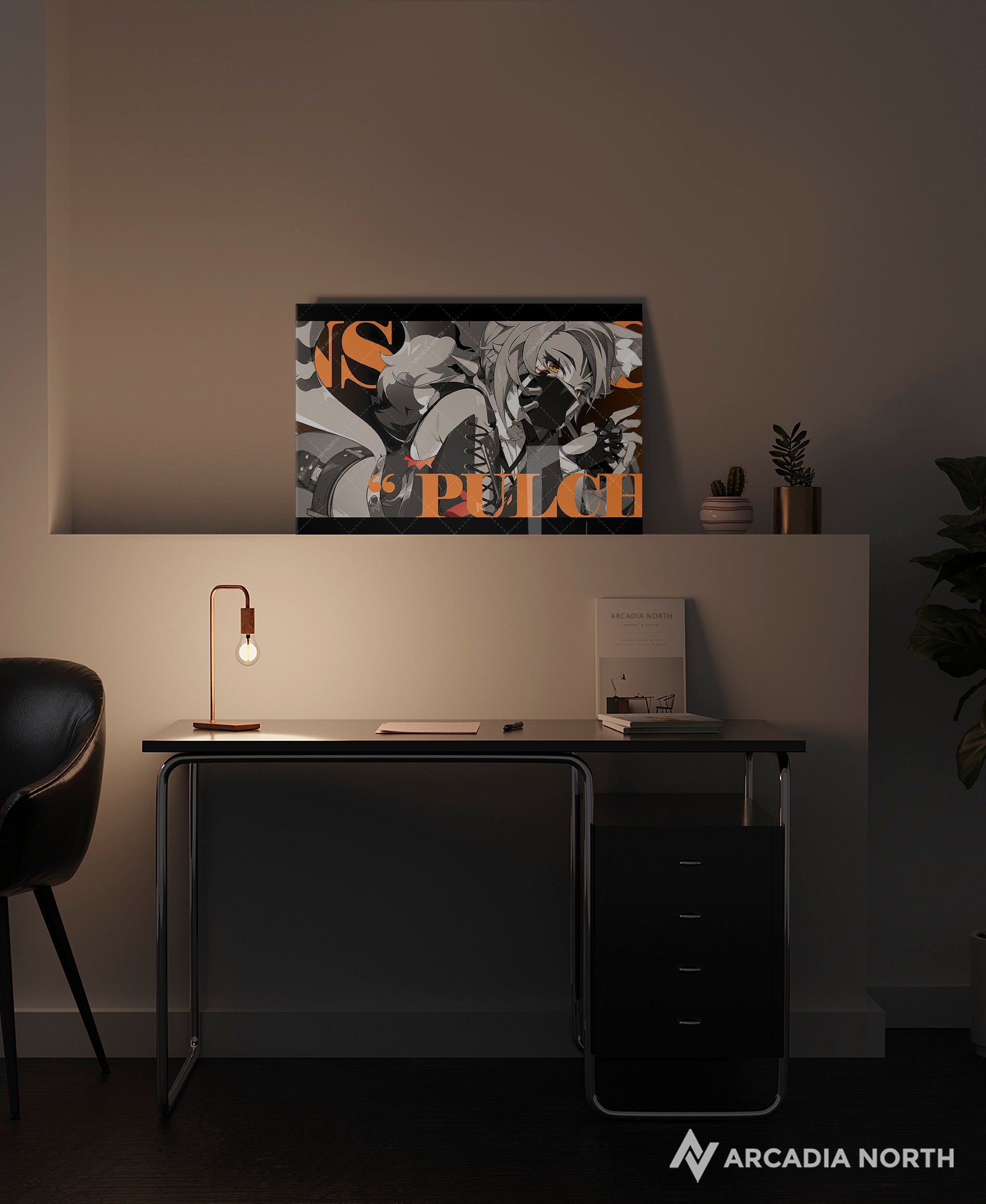 Hoyoverse Zenless Zone Zero ZZZ gaming acrylic poster by Arcadia North. Pulchra M3 Mindscape Cinema artwork. Acrylic wall art printed on acrylic.