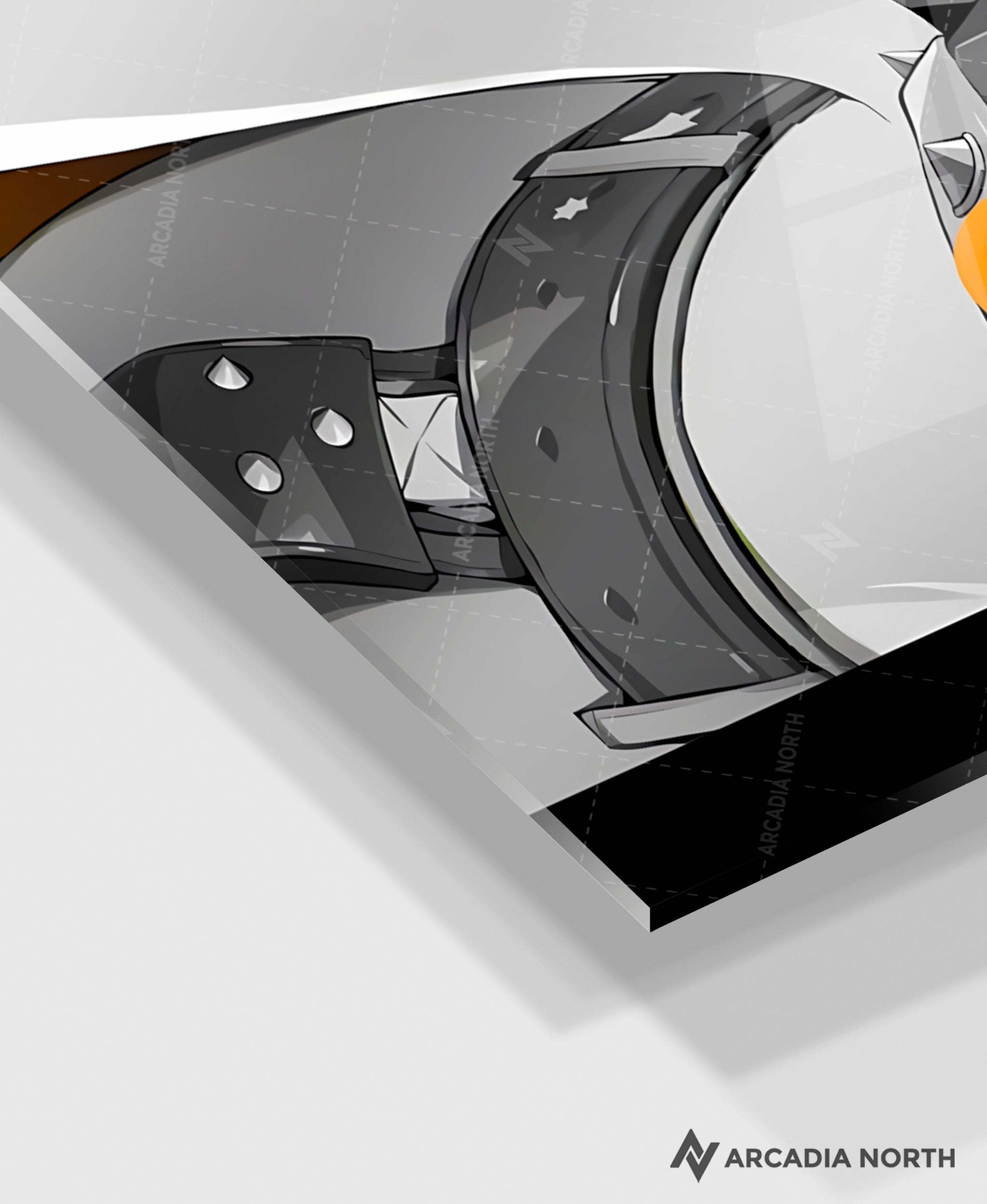 Hoyoverse Zenless Zone Zero ZZZ gaming acrylic poster by Arcadia North. Pulchra M3 Mindscape Cinema artwork. Acrylic wall art printed on acrylic.