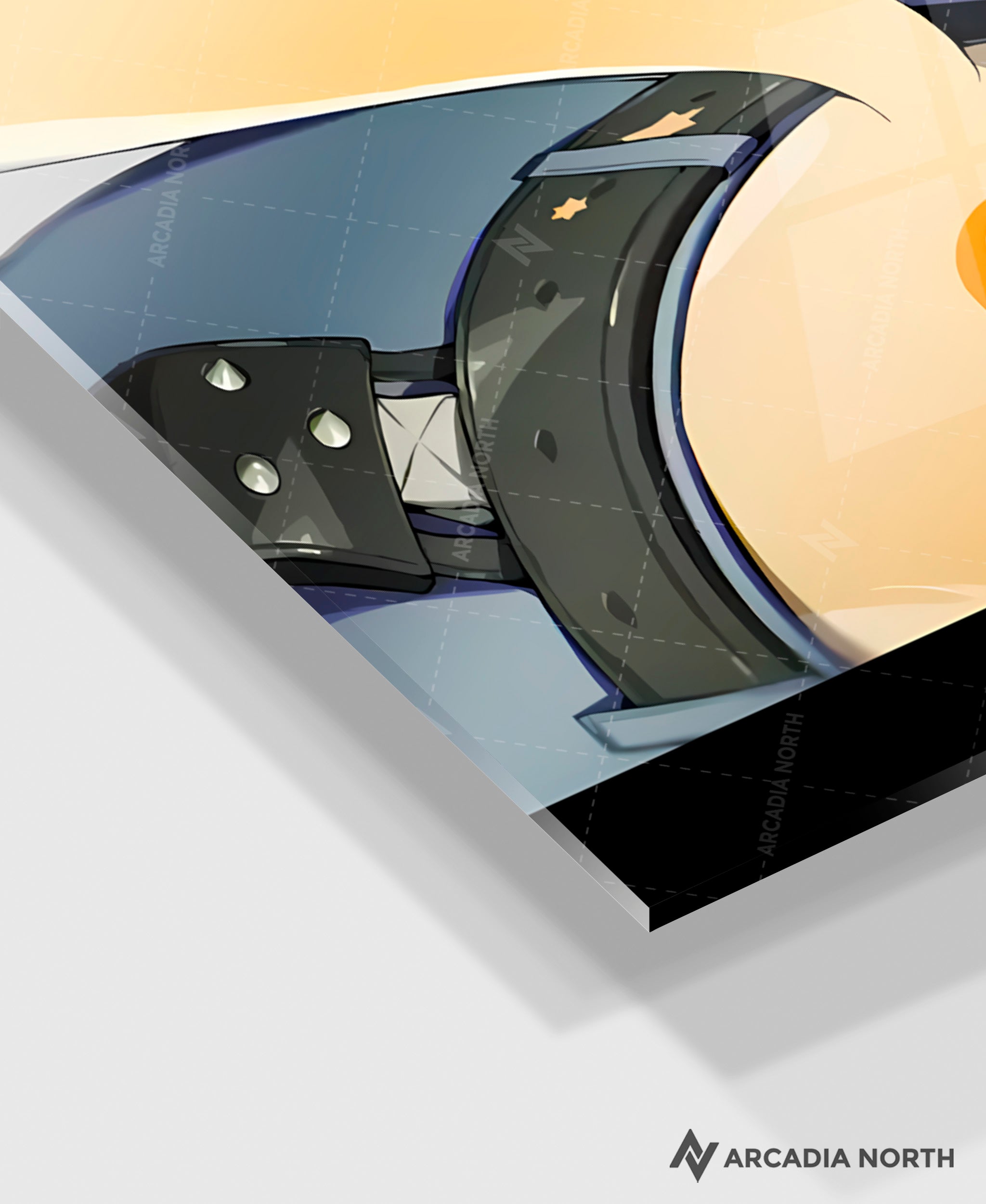 Hoyoverse Zenless Zone Zero ZZZ gaming acrylic poster by Arcadia North. Pulchra M6 Mindscape Cinema artwork. Acrylic wall art printed on acrylic.