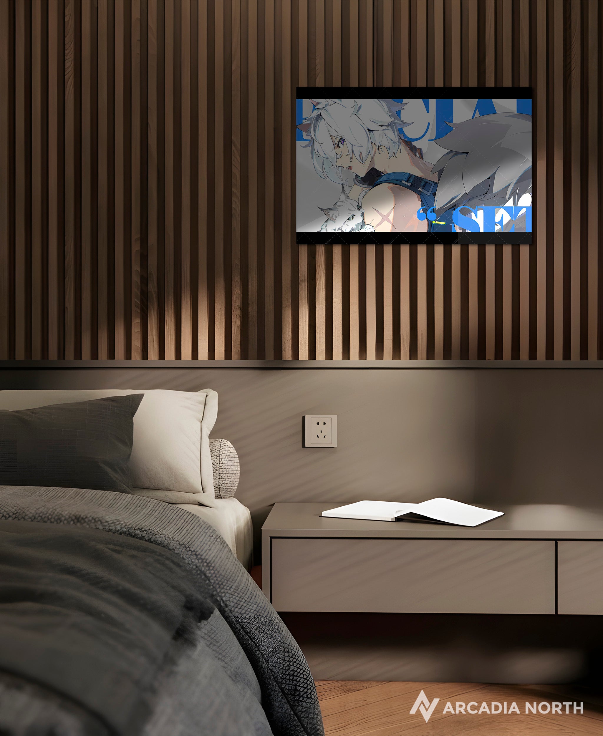 Hoyoverse Zenless Zone Zero ZZZ gaming acrylic poster by Arcadia North. Seth M6 Mindscape Cinema artwork. Acrylic wall art printed on acrylic.