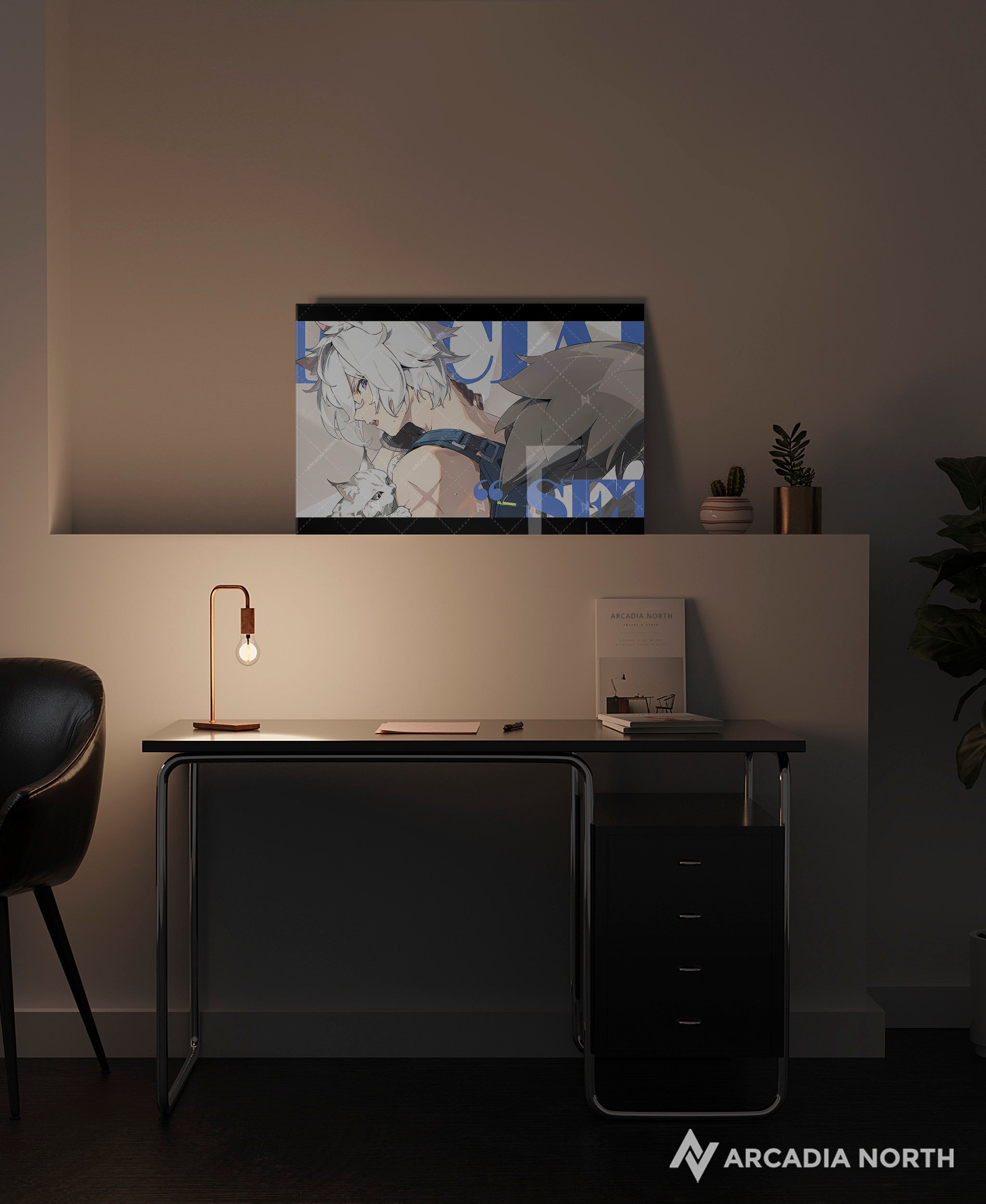 Hoyoverse Zenless Zone Zero ZZZ gaming acrylic poster by Arcadia North. Seth M6 Mindscape Cinema artwork. Acrylic wall art printed on acrylic.