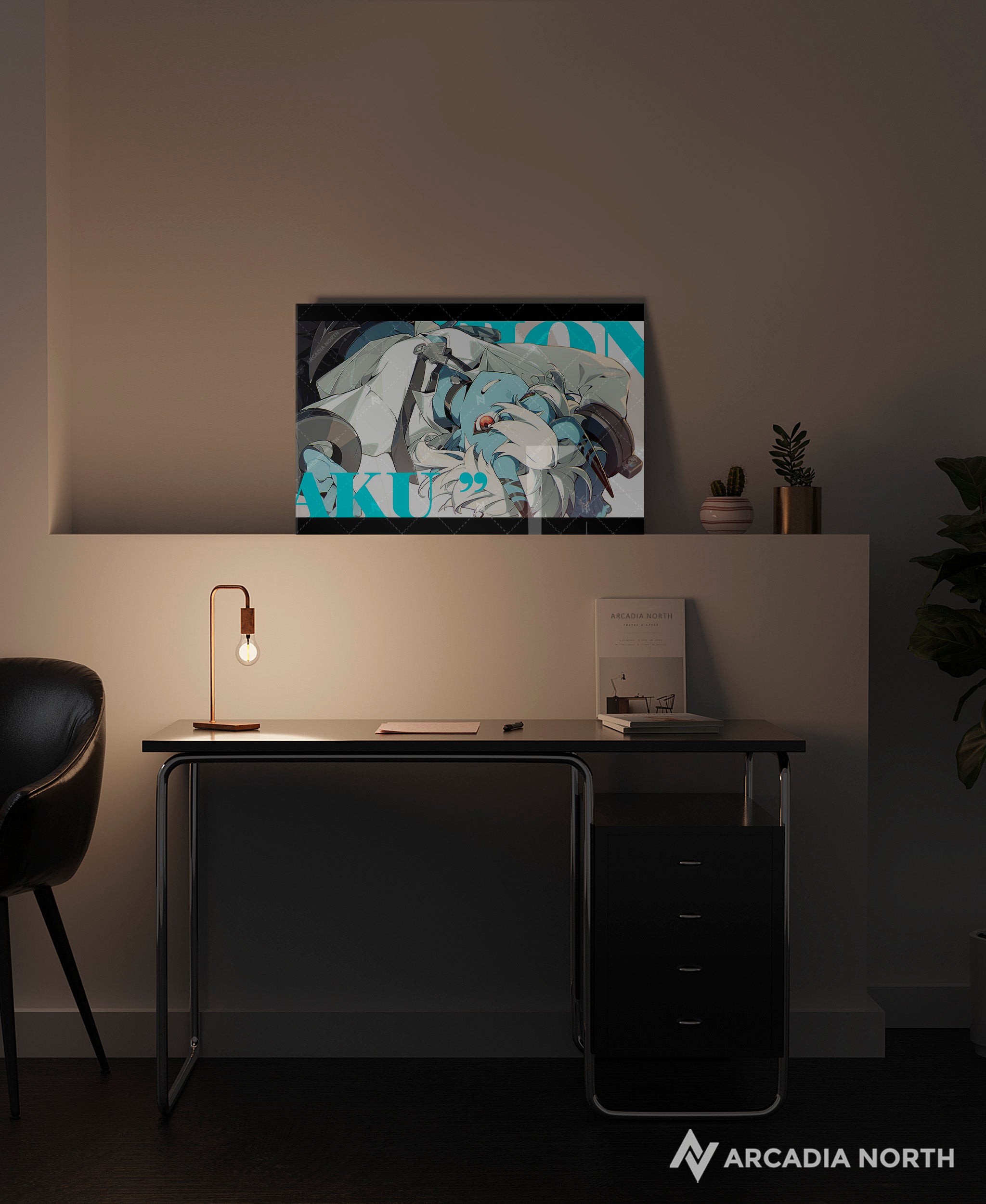 Hoyoverse Zenless Zone Zero ZZZ gaming acrylic poster by Arcadia North. Soukaku M6 Mindscape Cinema artwork. Acrylic wall art printed on acrylic.