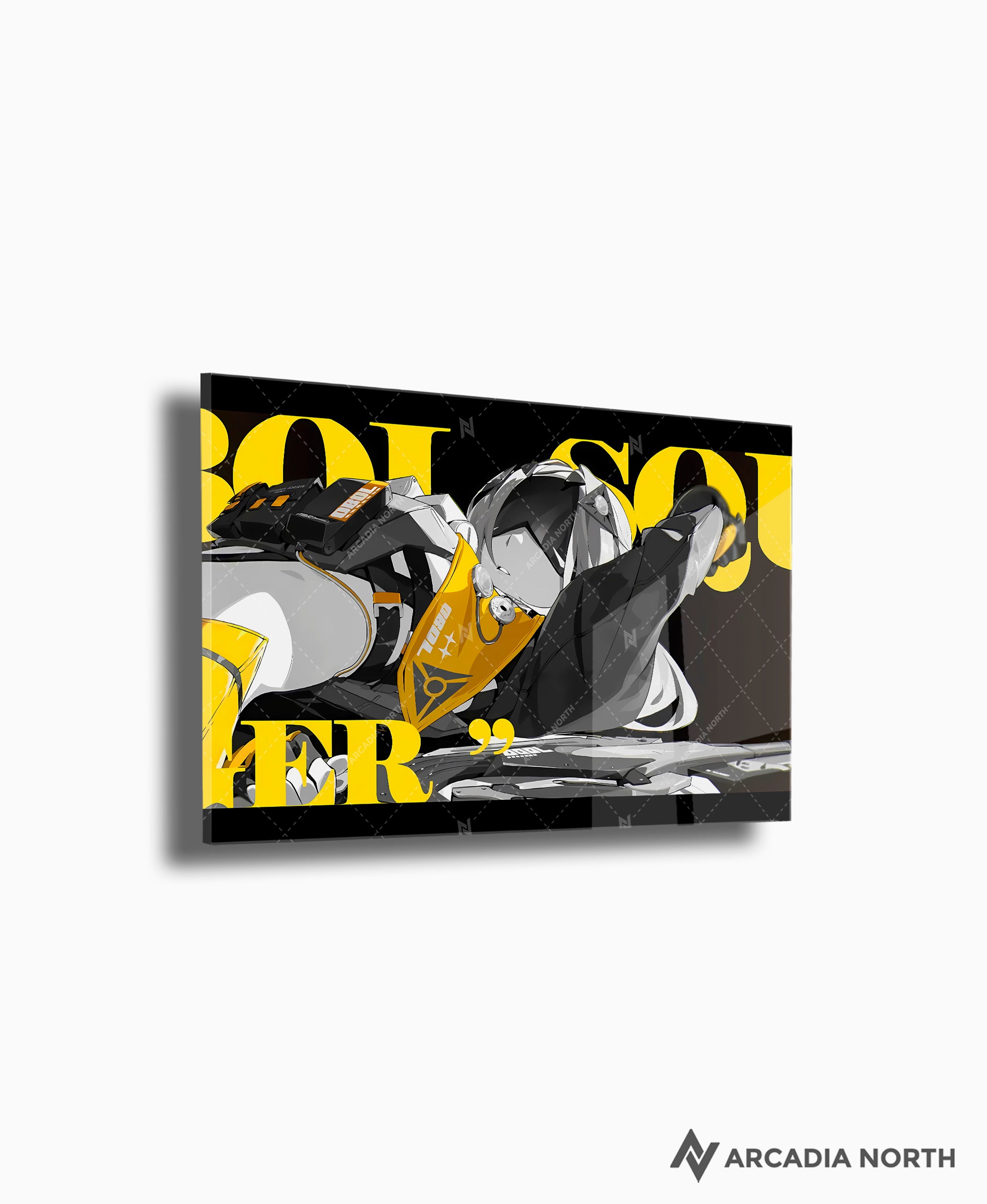 Hoyoverse Zenless Zone Zero ZZZ gaming acrylic poster by Arcadia North. Trigger M3 Mindscape Cinema artwork. Acrylic wall art printed on acrylic.