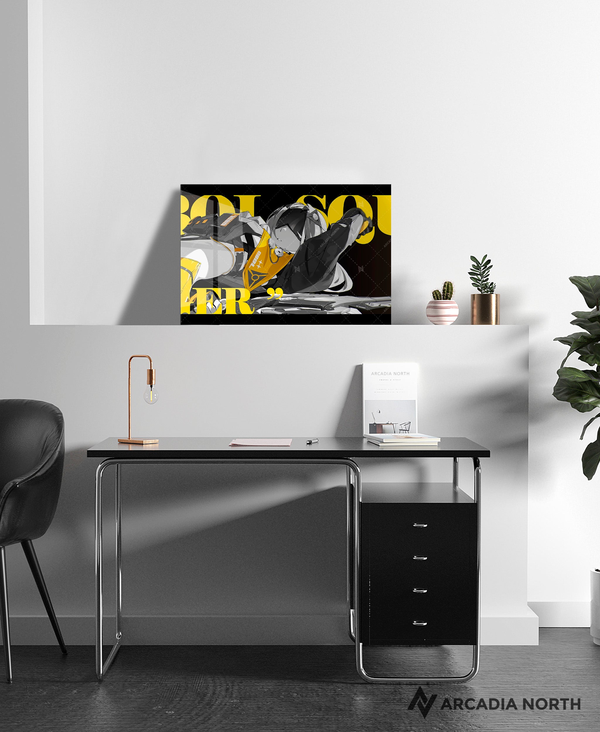 Hoyoverse Zenless Zone Zero ZZZ gaming acrylic poster by Arcadia North. Trigger M3 Mindscape Cinema artwork. Acrylic wall art printed on acrylic.