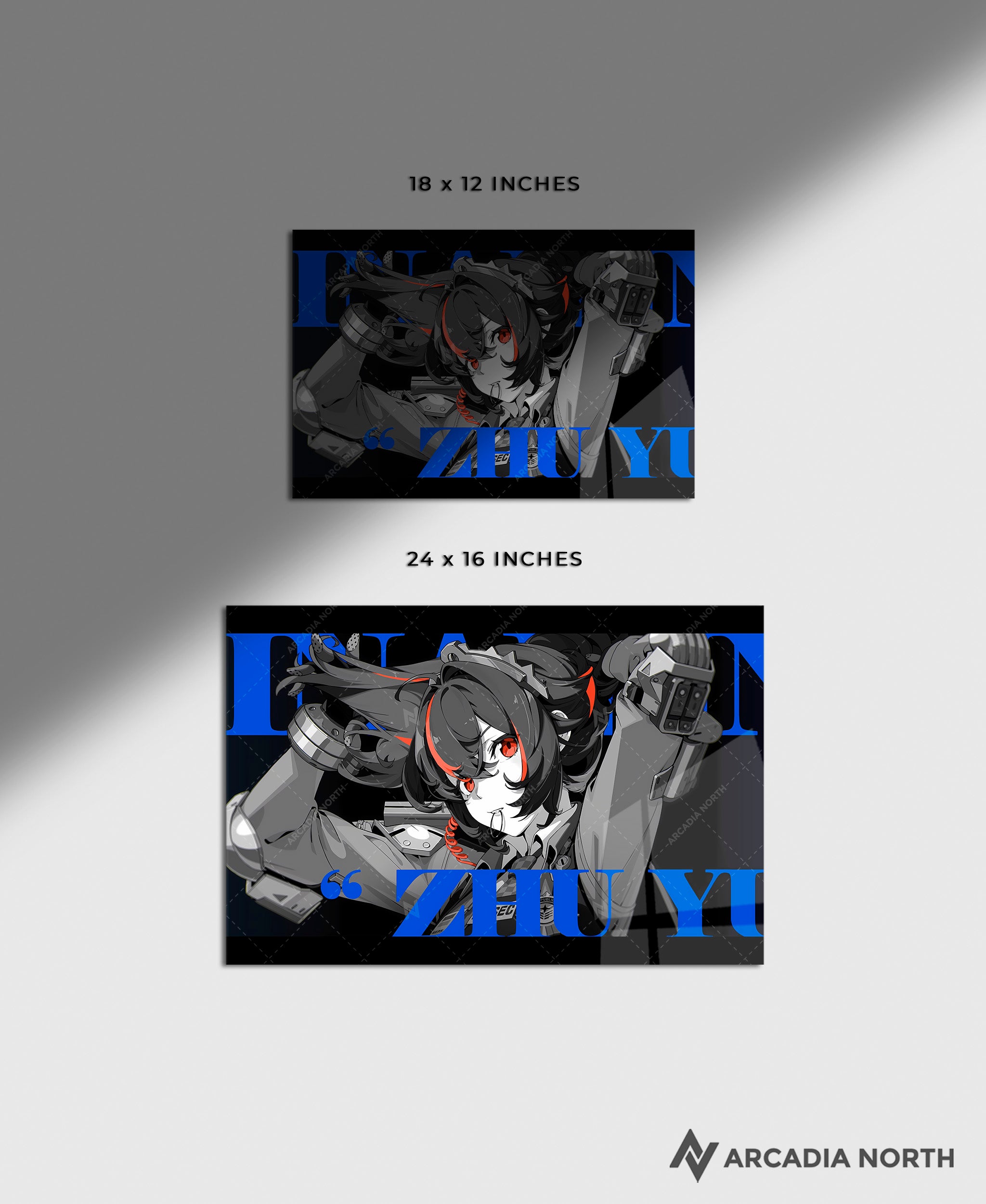 Hoyoverse Zenless Zone Zero ZZZ gaming acrylic poster by Arcadia North. Zhu Yuan M3 Mindscape Cinema artwork. Acrylic wall art printed on acrylic.