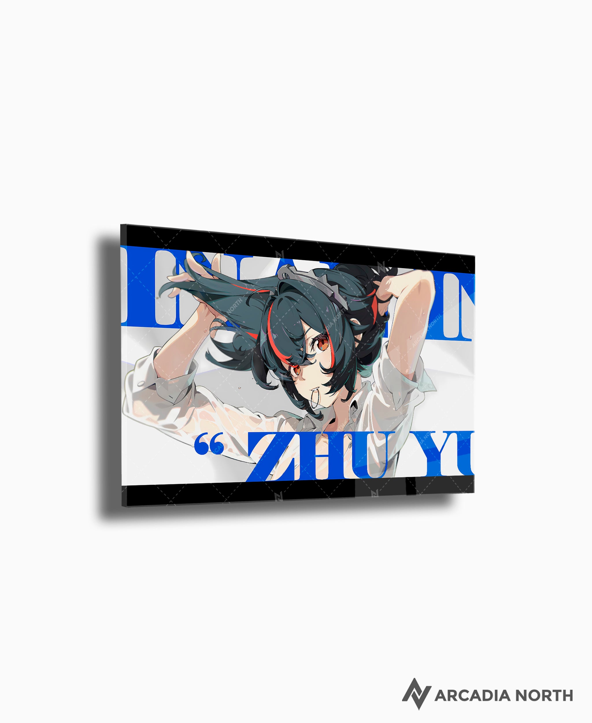 Hoyoverse Zenless Zone Zero ZZZ gaming acrylic poster by Arcadia North. Zhu Yuan M6 Mindscape Cinema artwork. Acrylic wall art printed on acrylic.