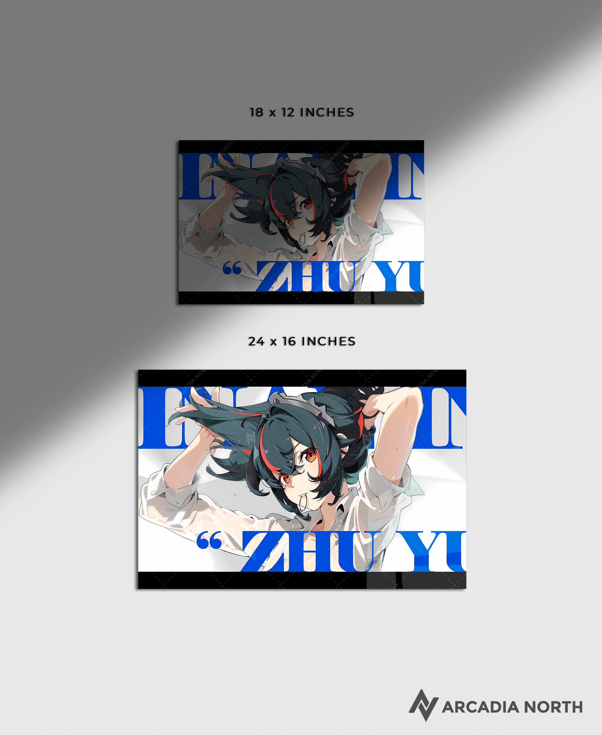 Hoyoverse Zenless Zone Zero ZZZ gaming acrylic poster by Arcadia North. Zhu Yuan M6 Mindscape Cinema artwork. Acrylic wall art printed on acrylic.