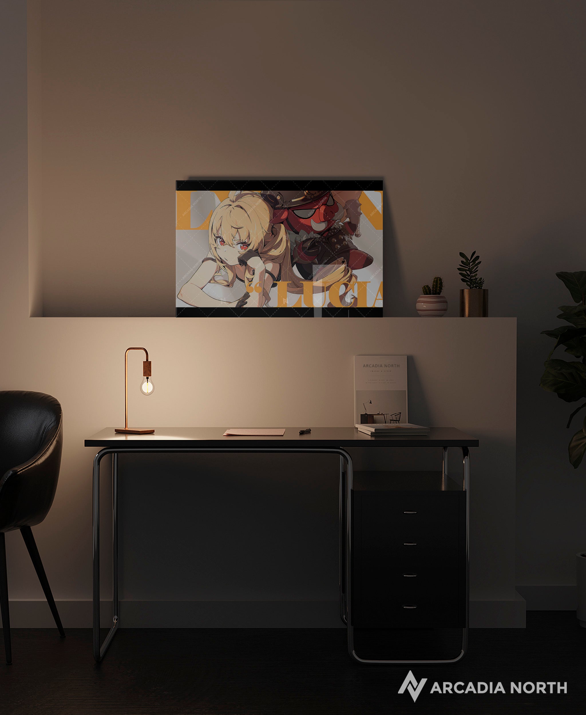 Hoyoverse Zenless Zone Zero ZZZ gaming acrylic poster by Arcadia North. Lucy M6 Mindscape Cinema artwork. Acrylic wall art printed on acrylic.
