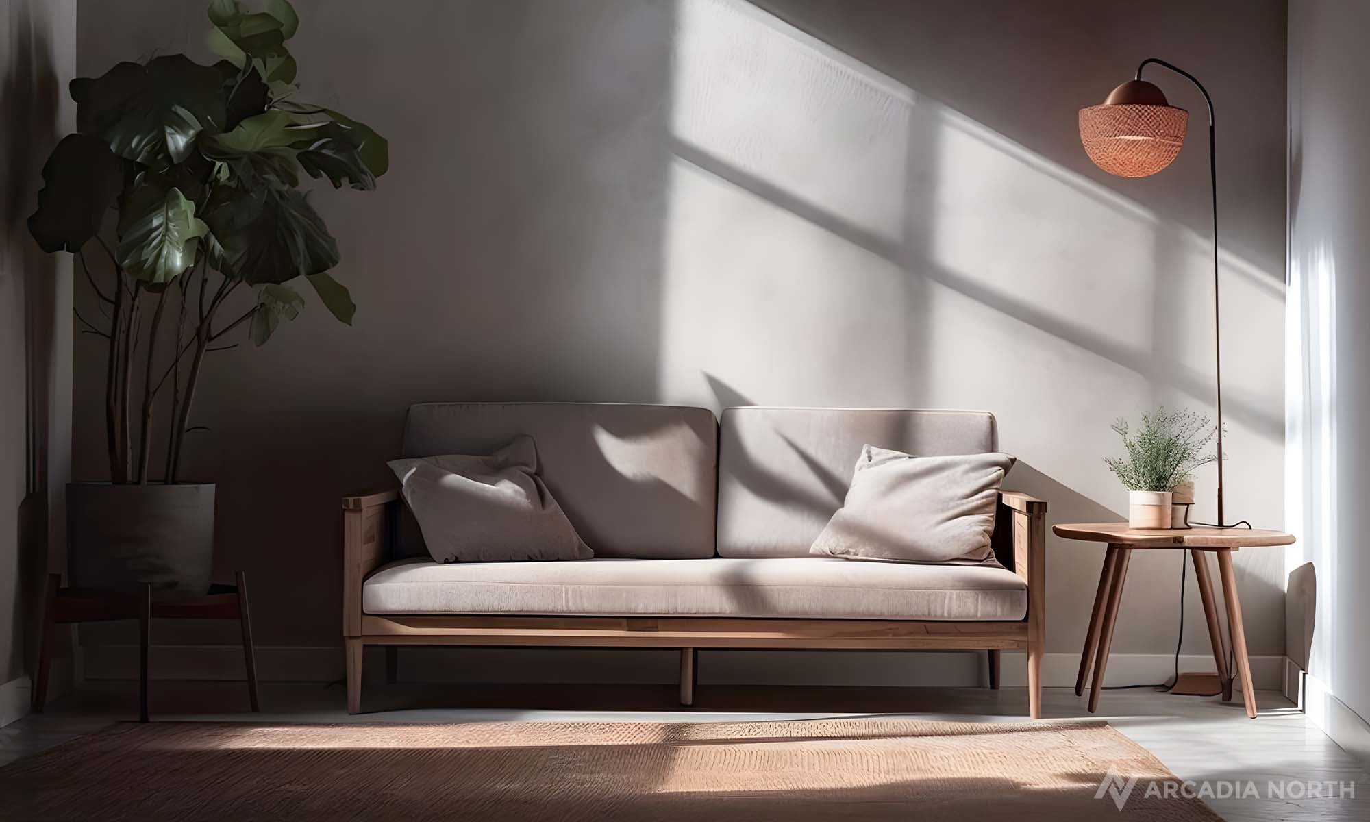 Modern living room with an empty wall