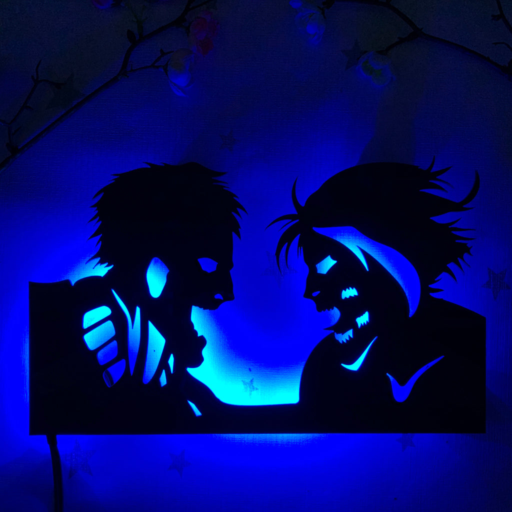Attack on Titan Armor Titan and Attack Titan anime silhouette light