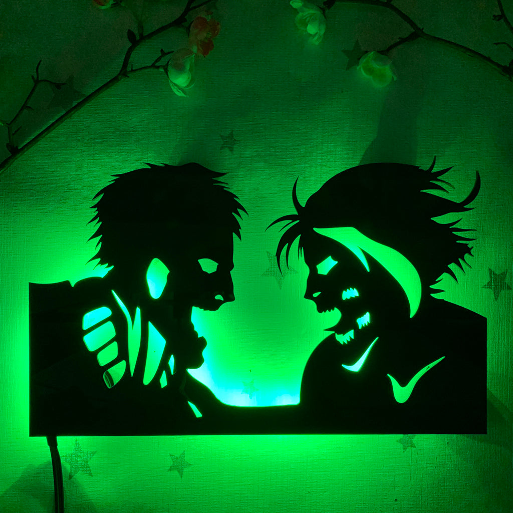 Attack on Titan Armor Titan and Attack Titan anime silhouette light