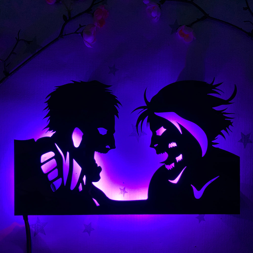 Attack on Titan Armor Titan and Attack Titan anime silhouette light