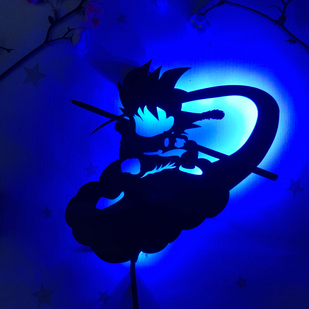 Dragon Ball Kid Goku on Flying Nimbus anime silhouette light