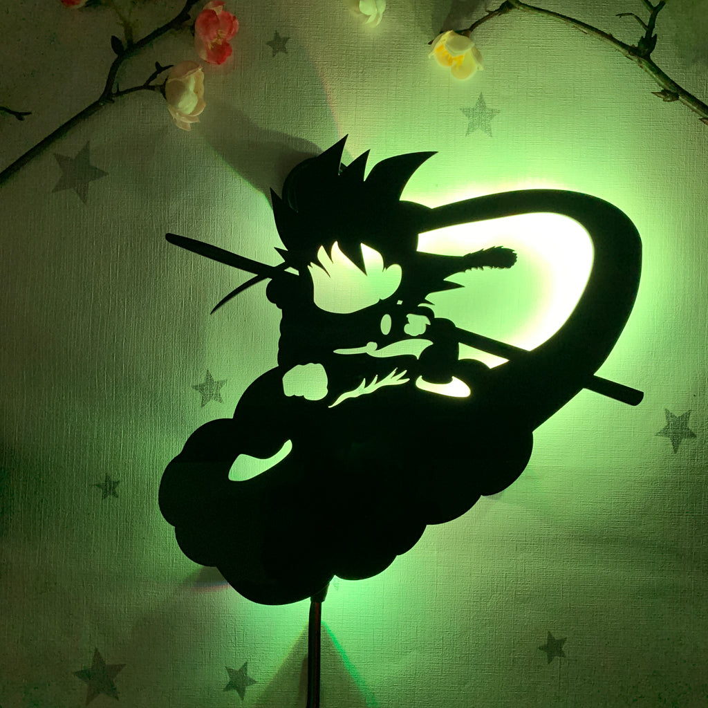 Dragon Ball Kid Goku on Flying Nimbus anime silhouette light