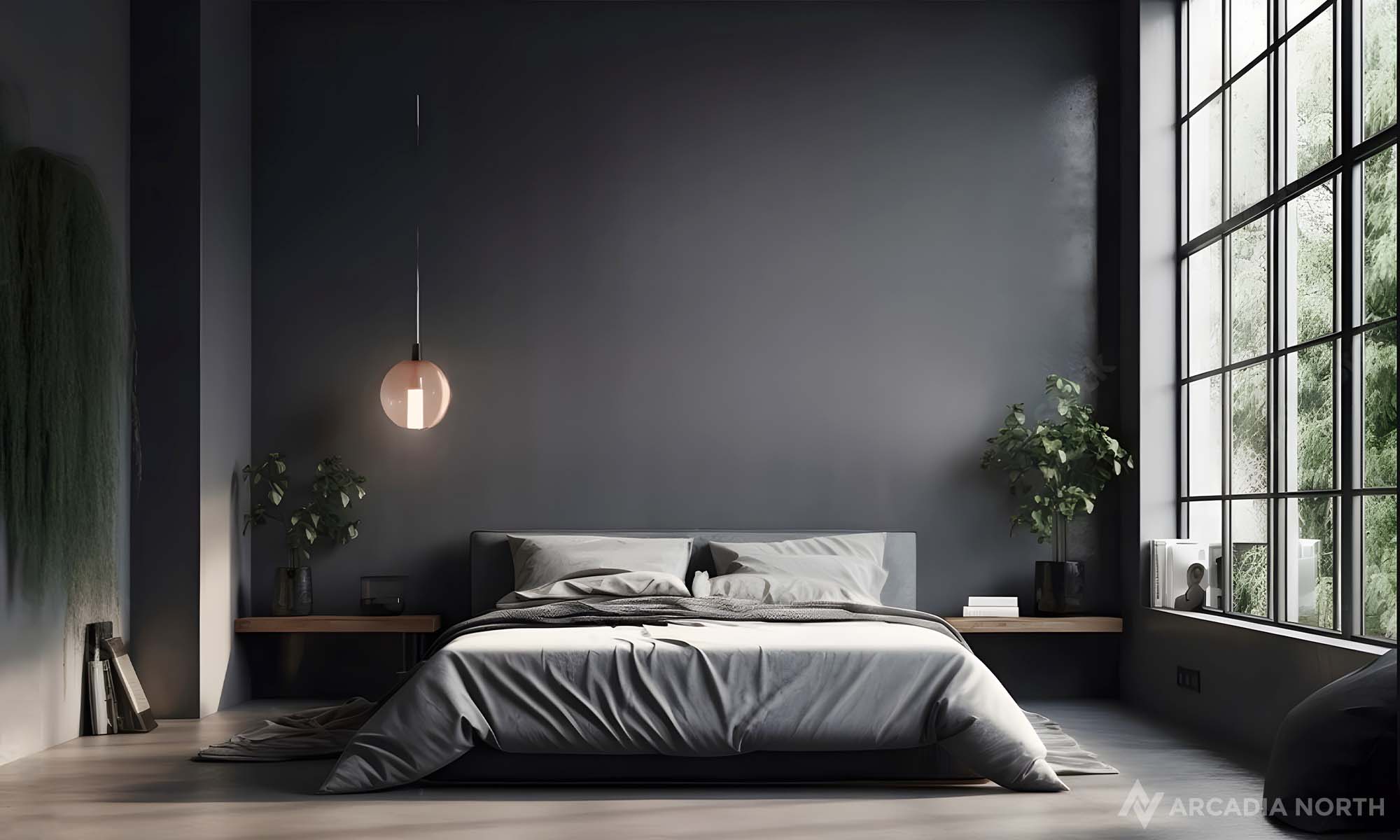 Modern bedroom with an empty wall