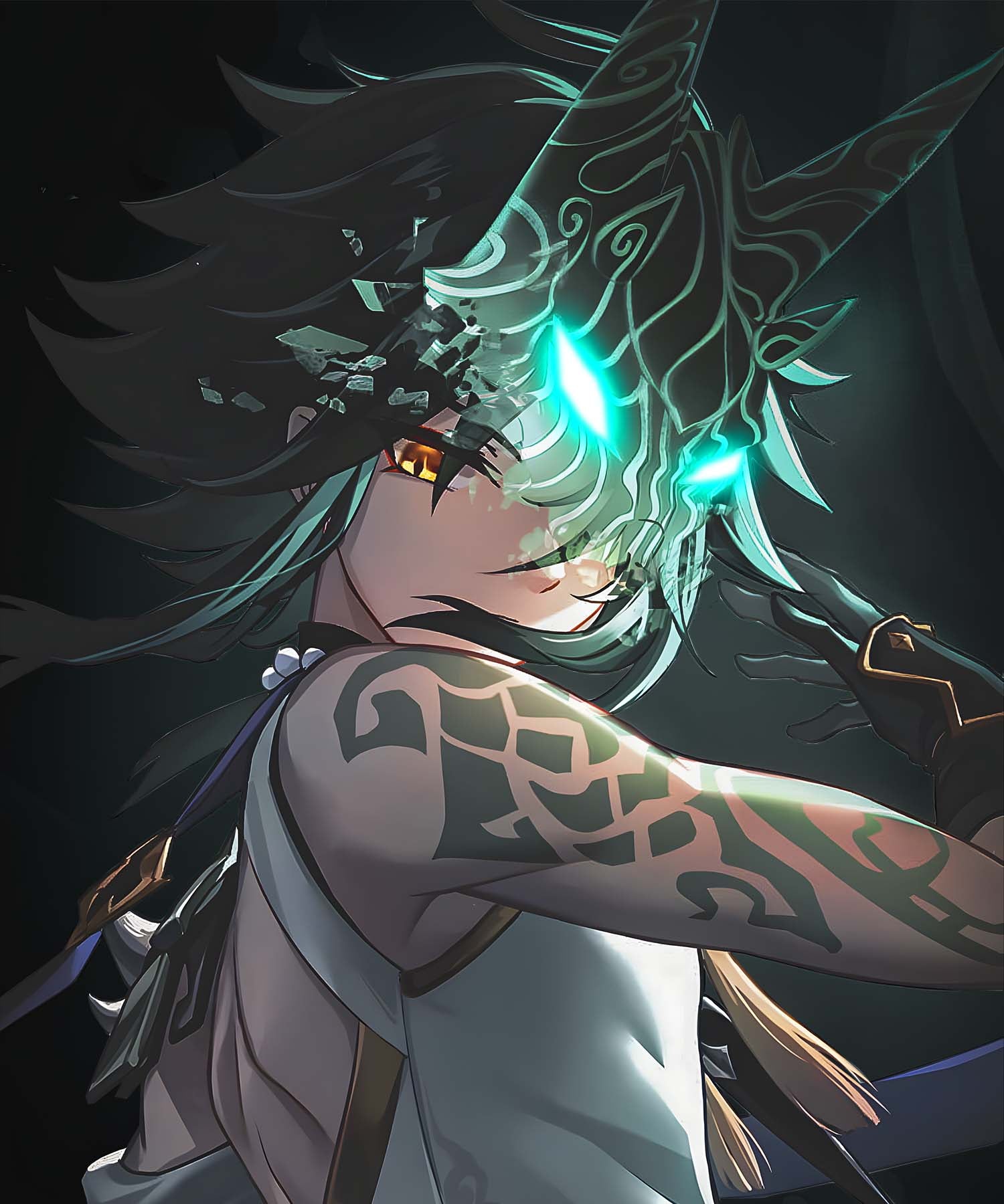 Genshin Impact video game Xiao with Glowing Mask